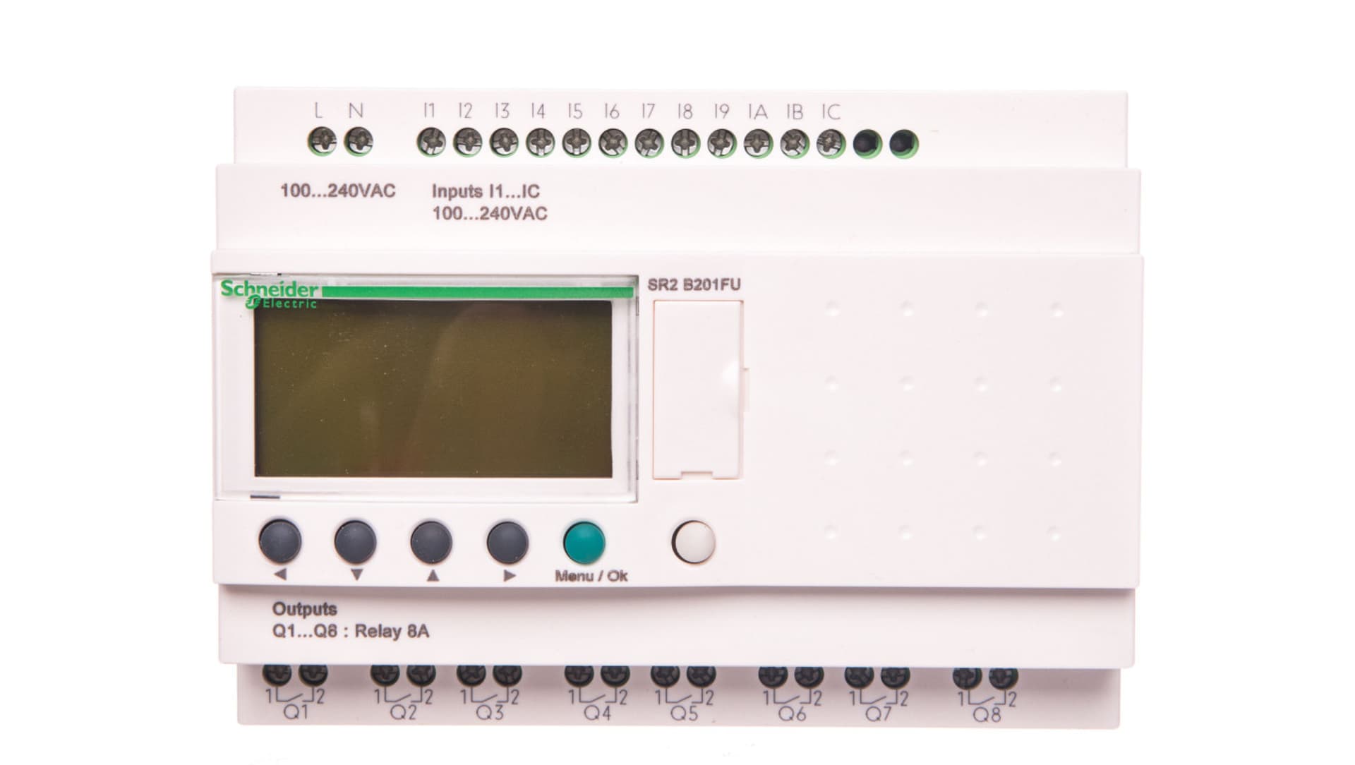 

Przekaź.progamowalny 12we, 8wy 240V AC RTC/LCD ZELIO LOGIC SR2B201FU