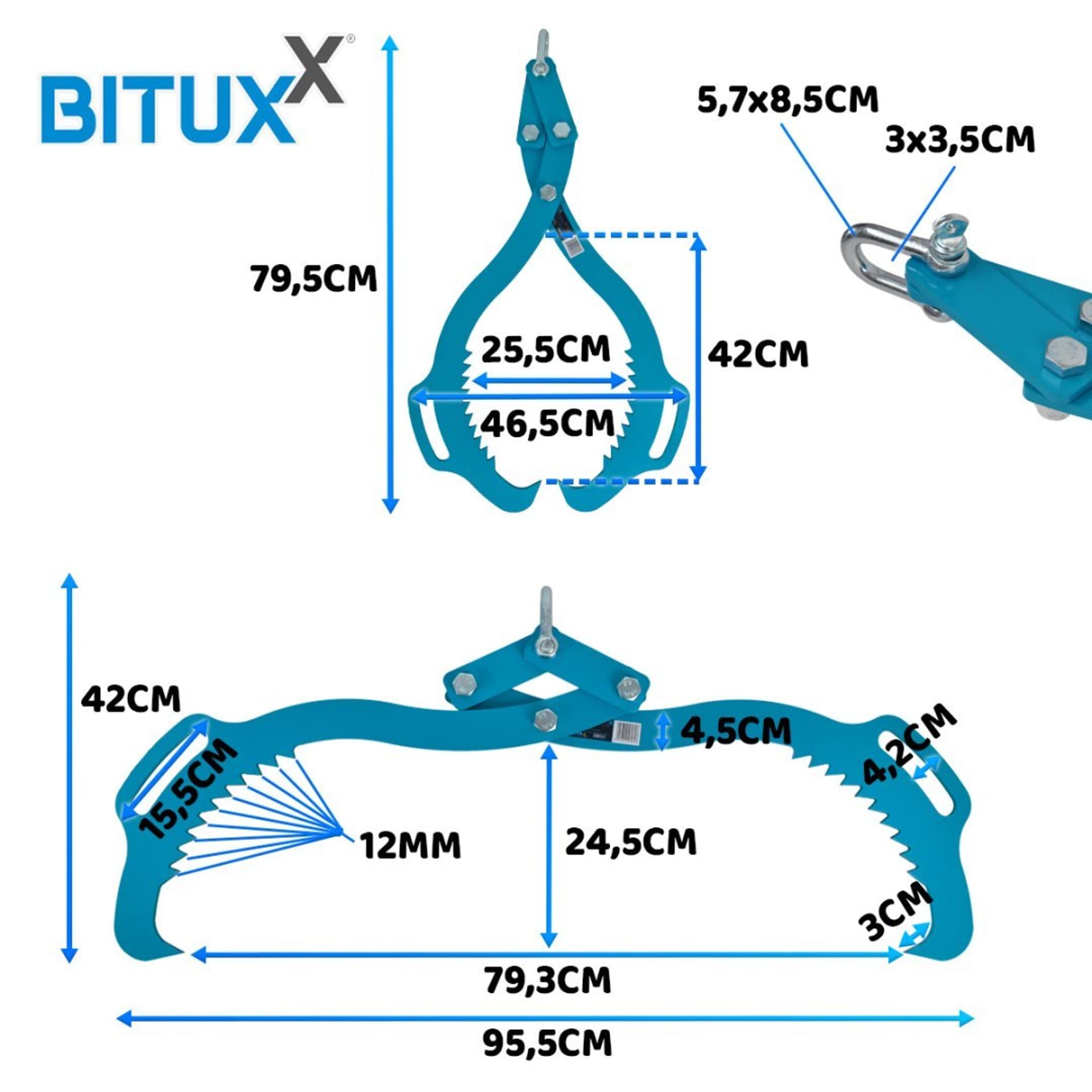 

Chwytak do drewna 620mm 1000kg szczypce samozaciskowe Bituxx