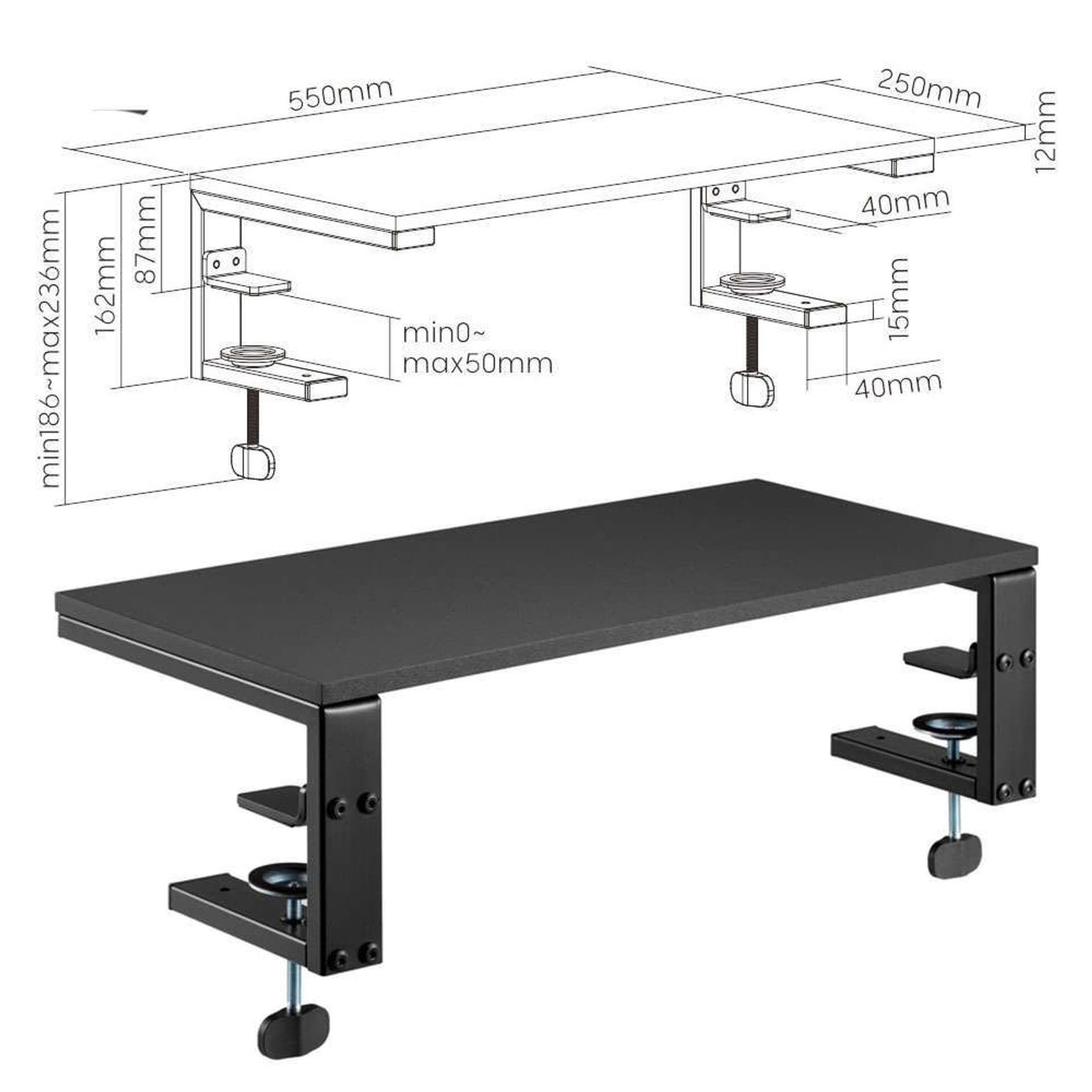 

Podstawka stolik półka pod monitor Laptop Komputer Regulowana do biurka blatu Ergo Clamp Riser Czarna