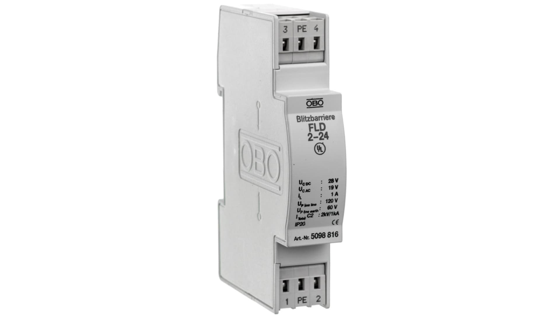 

Ogranicznik przepięć dla systemów dwużyłowych 28VAC/19VDC 0,5kA 1kV FLD 2-24 5098816
