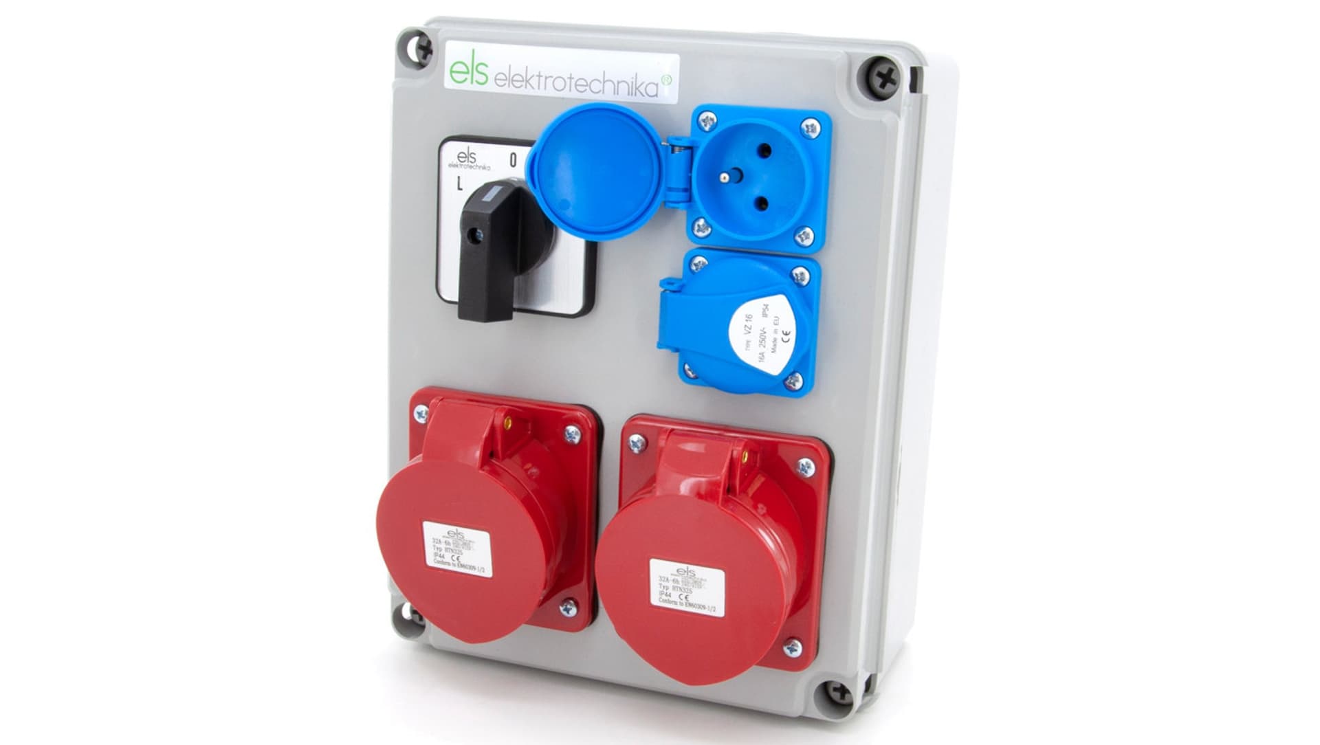 

Rozdzielnica budowlana 2*32A/5P + 2*GS 230V + wyłącznik L-0-P, N202LP
