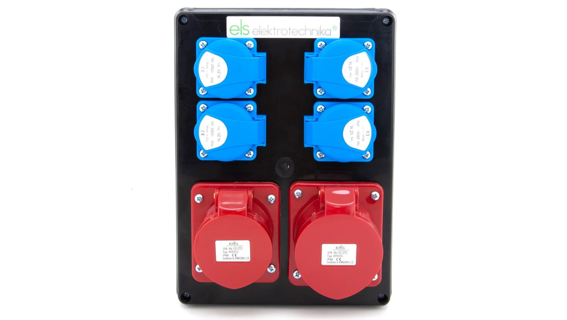 

Rozdzielnica budowlana 32A/5 + 16A/5 + 4*GS 230V, obudowa stacjonarna czarna, ELS Elektrotechnika, N411C