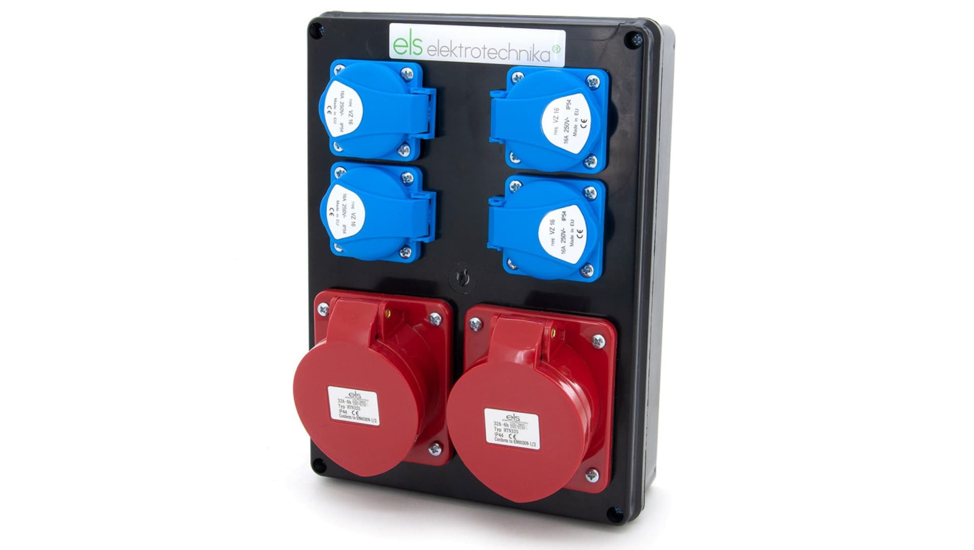 

Rozdzielnica budowlana 2*32A/5 + 4*GS 230V, obudowa stacjonarna czarna, ELS Elektrotechnika, N402C