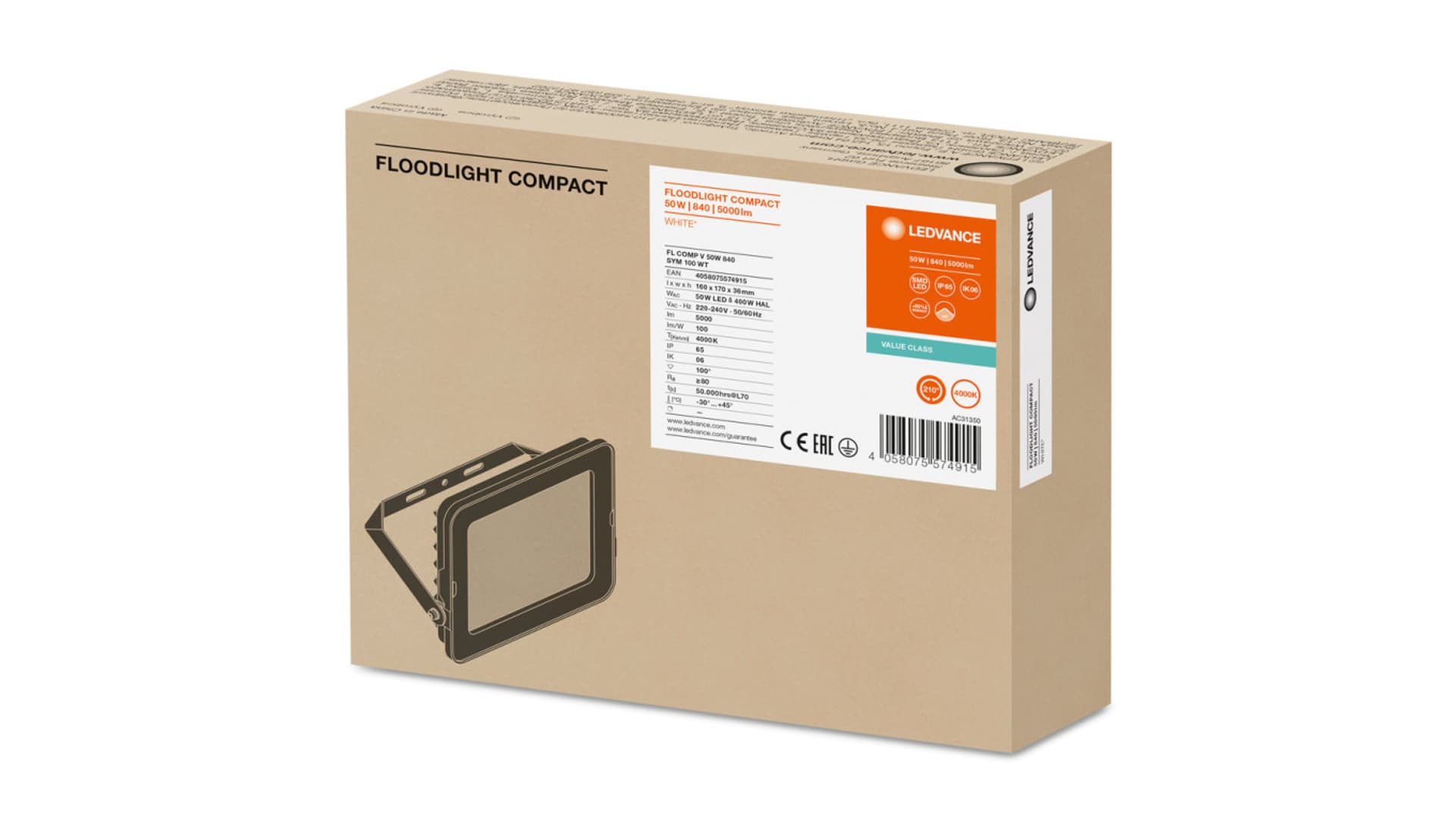

Projektor LED FLOOD COMPACT V 50W 840 SYM 100 WT 4058075574915