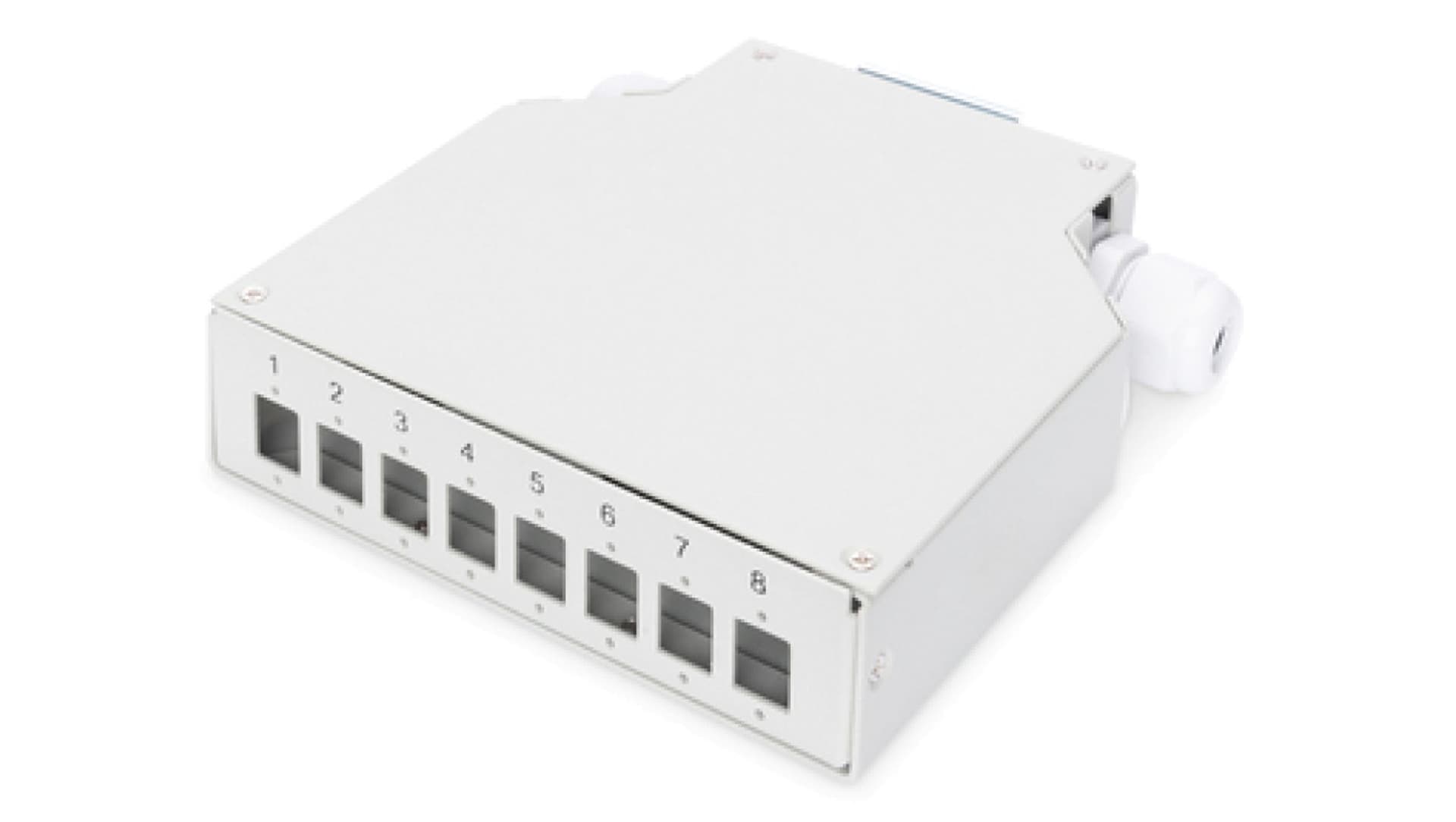 

Przełącznica światłowodowa na szynę DIN 8x LC duplex biała uchwyt spawów 125x130x35mm DN-96891