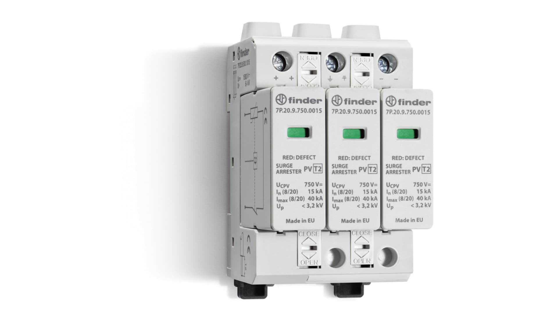 

Ogranicznik przepięć PV 1500V DC Typ 2 C 3P 15kA 3,2kV 7P.23.9.500.0015