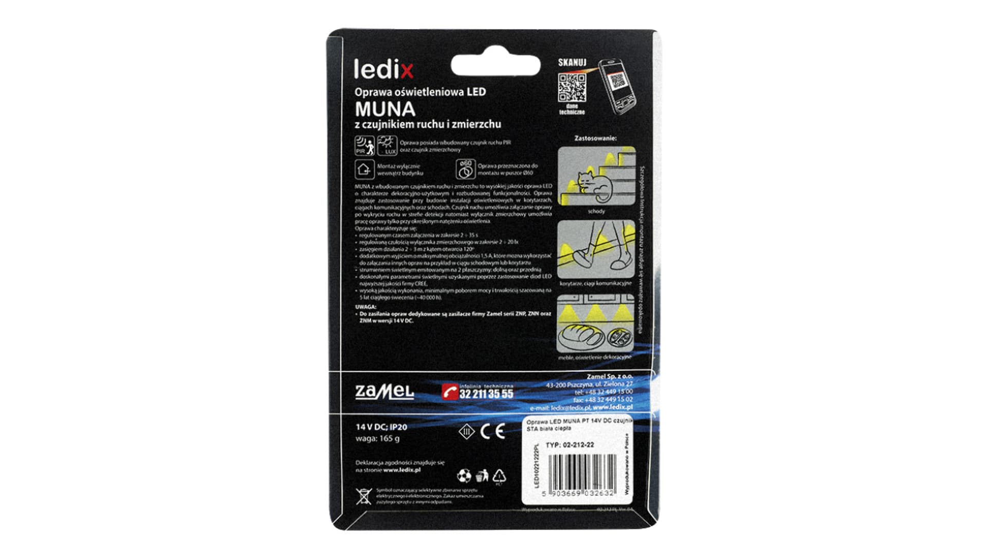 

Oprawa LED Muna pt 14V DC regulowany czujnik ZLO biała neutralna LED10221647