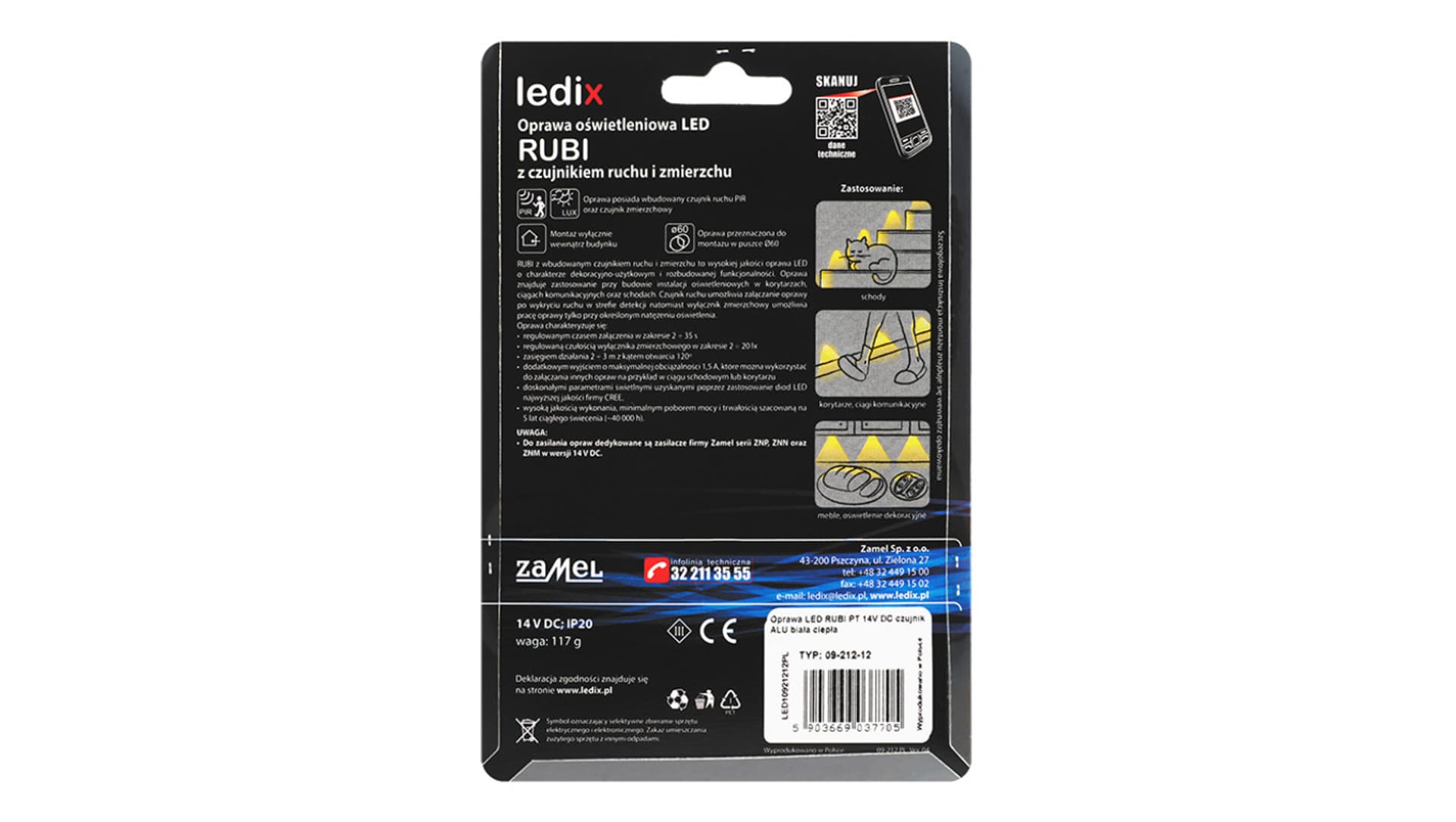 

Oprawa LED Rubi PT 14V DC regulowany czujnik ALU biała zimna LED10921611
