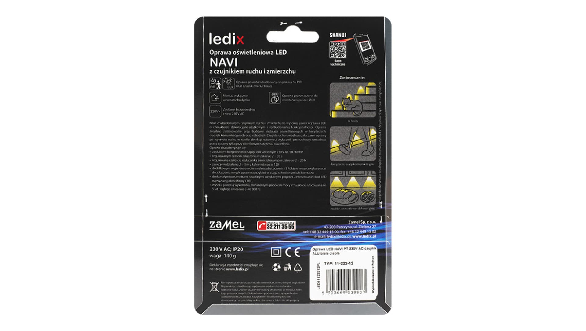 

Oprawa LED Navi pt 230V AC regulowany czujnik ALU biała zimna LED11122611