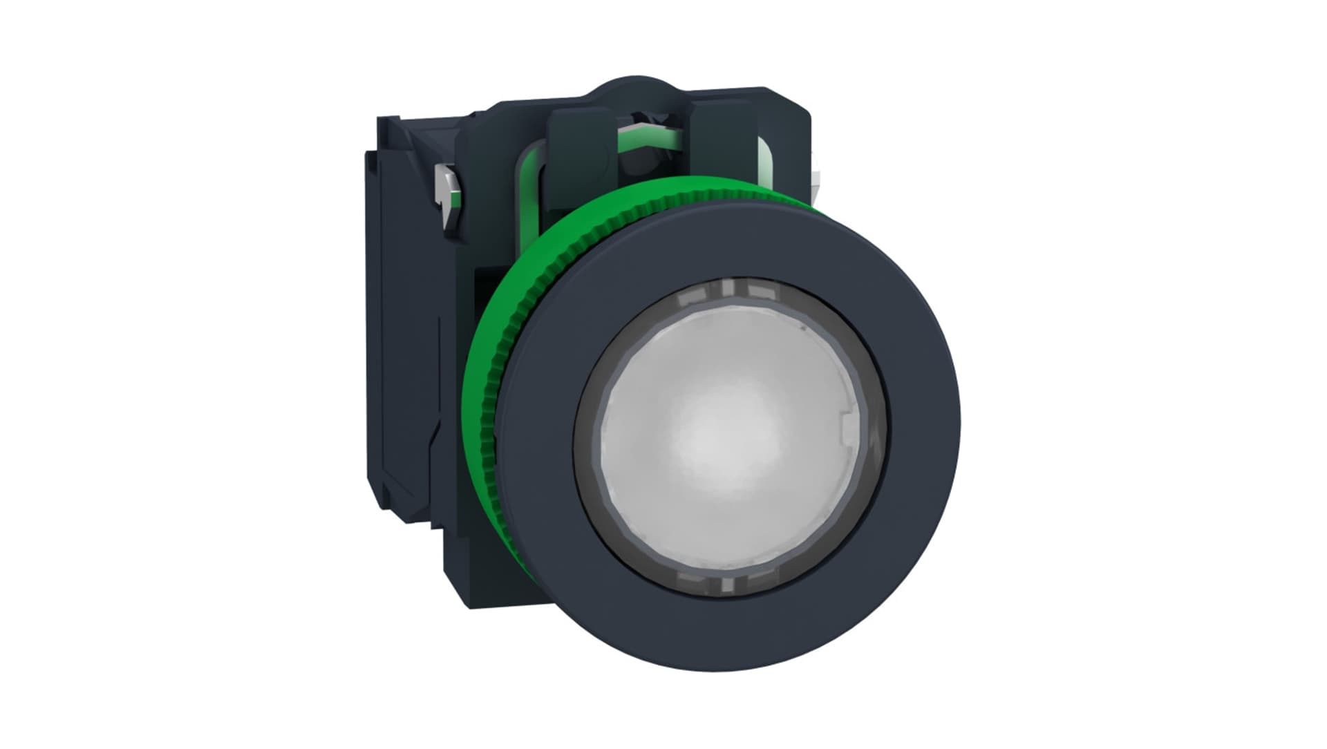 

Harmony XB5 Przycisk podświetlany płaski plastik. biały fi30 zintegrowana dioda LED 110...120 V AC 1Z + 1R XB5FW31G5