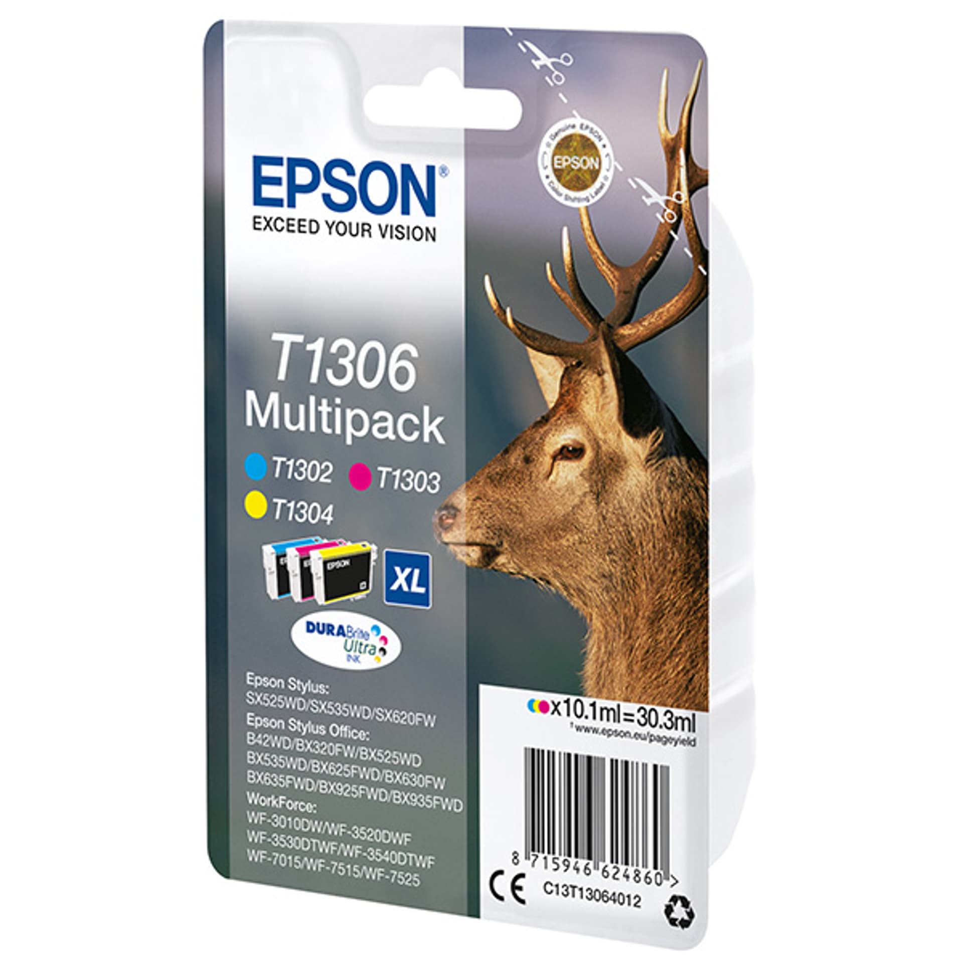 

Epson oryginalny ink / tusz C13T13064022, T1306, cyan/magenta/yellow, blistr, 30,3ml, Epson Stylus Office BX320FW