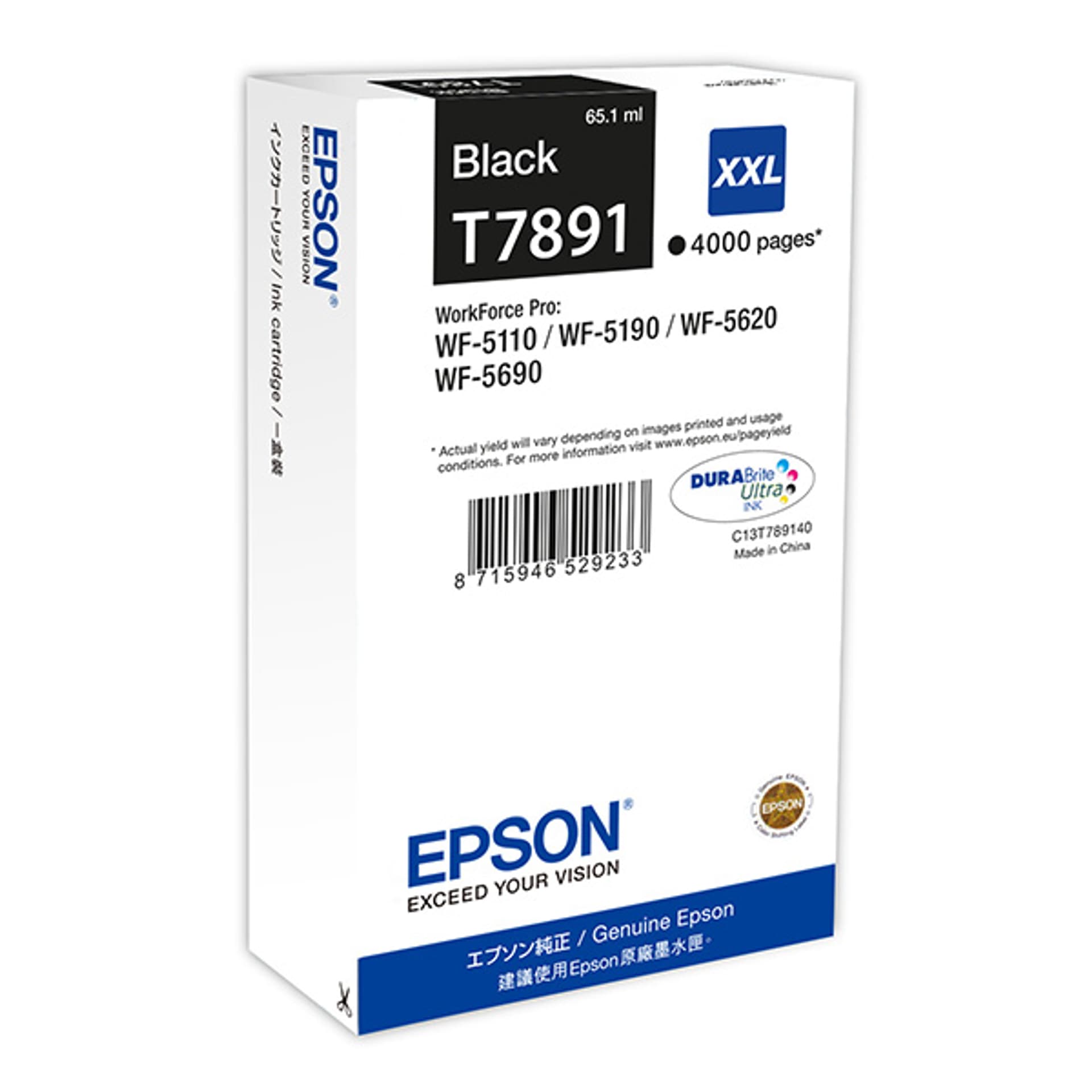 

Epson oryginalny ink / tusz C13T789140, T789, XXL, black, 4000s, 65ml, 1szt, Epson WorkForce Pro WF-5620DWF, WF-5110DW, WF-5690DWF