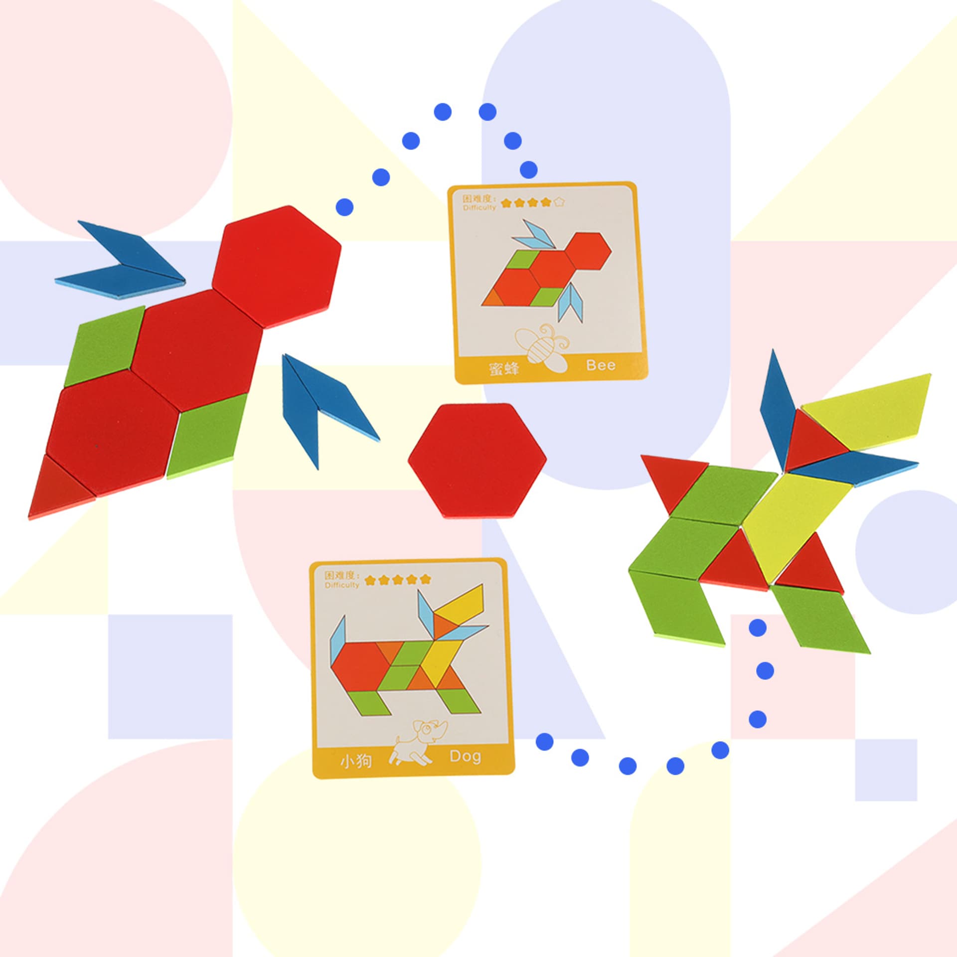

Puzzle drewniane układanka montessori kolorowa mozaika kształty 155 elementów