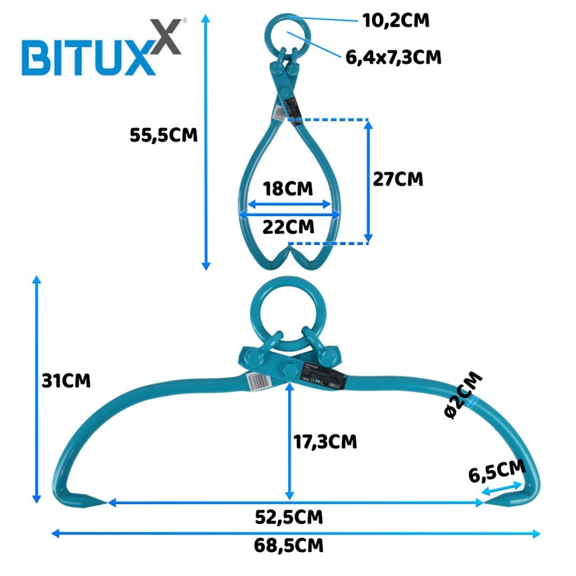 

Chwytak do drewna 450mm 680kg samozaciskowe kleszcze do pni Bituxx