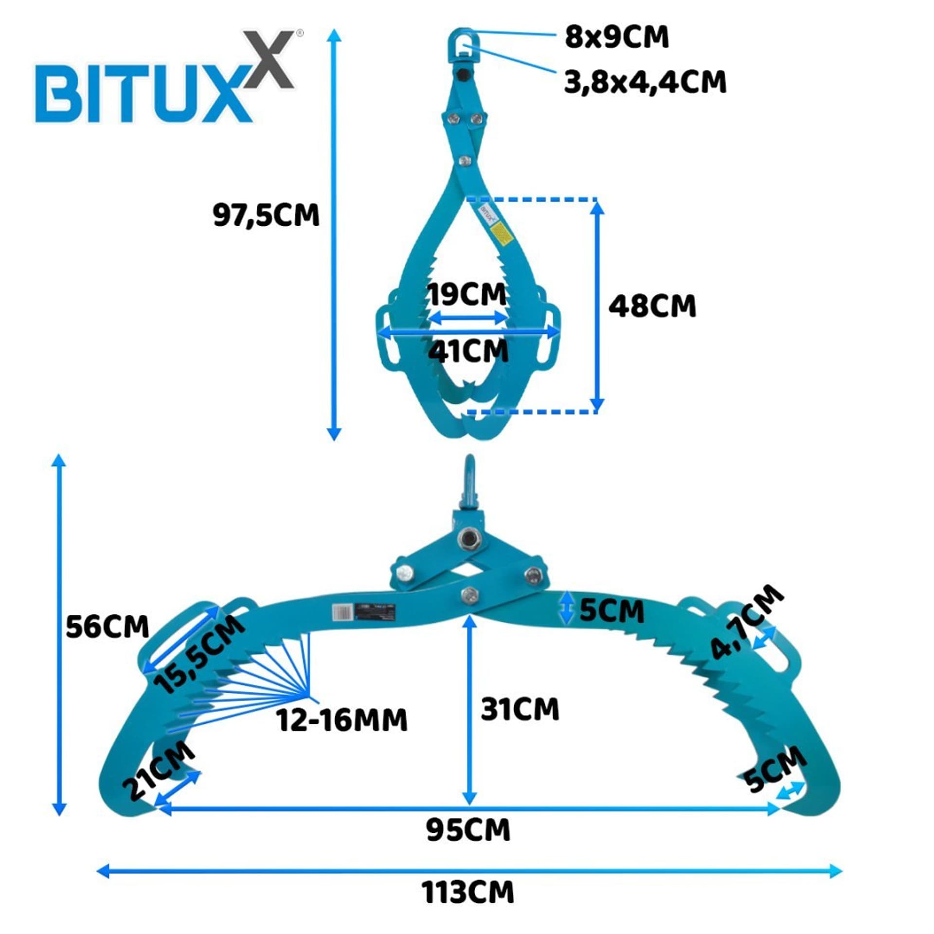 

Chwytak do drewna 720mm 1500kg Bituxx z samozaciskiem solidne