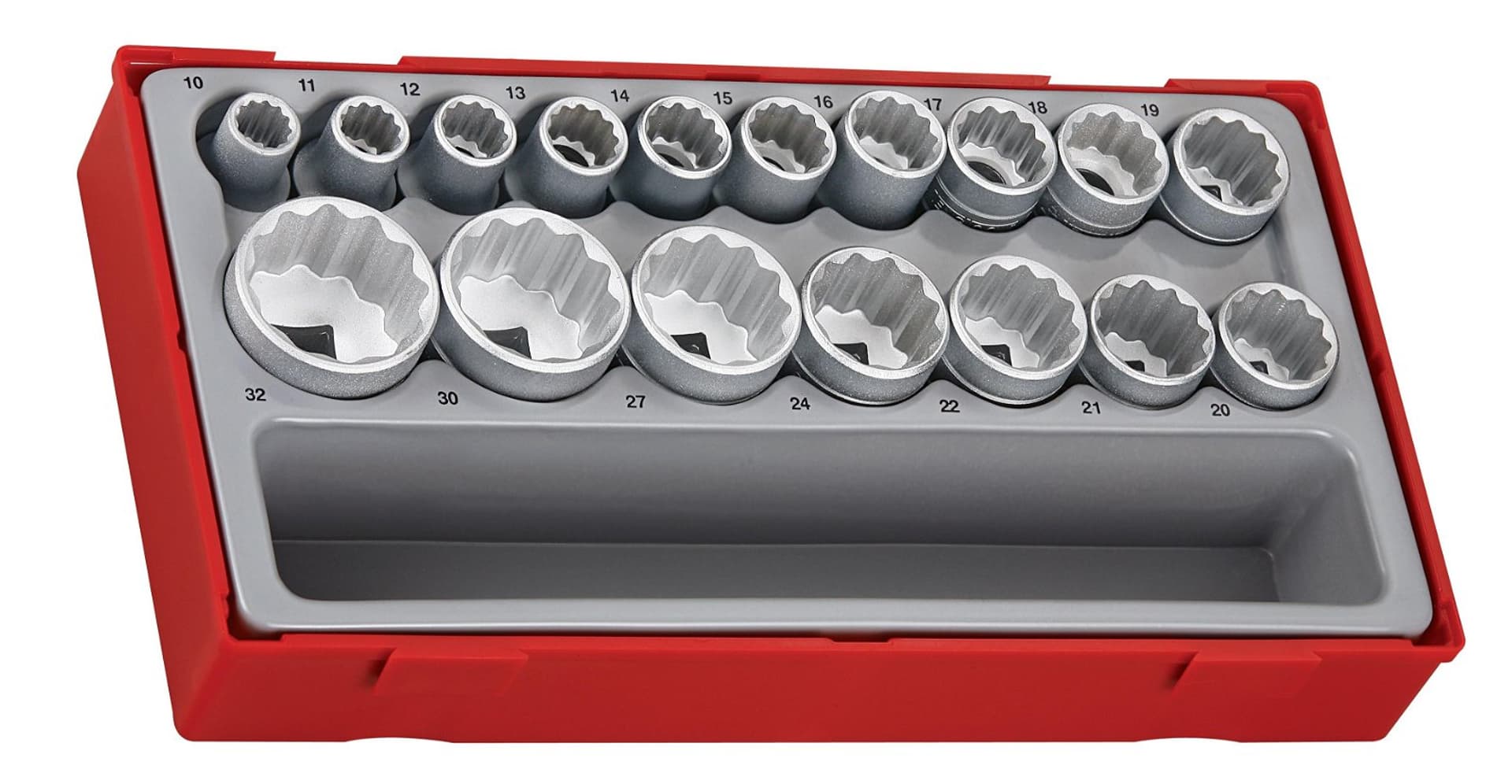 

17-elementowy zestaw nasadek 12-kątnych z chwytem kwadratowym 1/2", Teng Tools TT1217