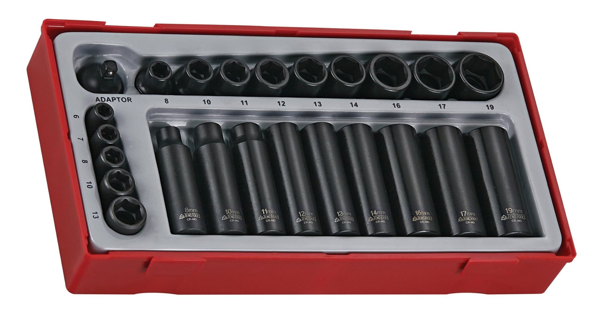 

24-elementowy zestaw nasadek udarowych z chwytem kwadratowym 1/4" i 3/8" Teng Tools TT9024