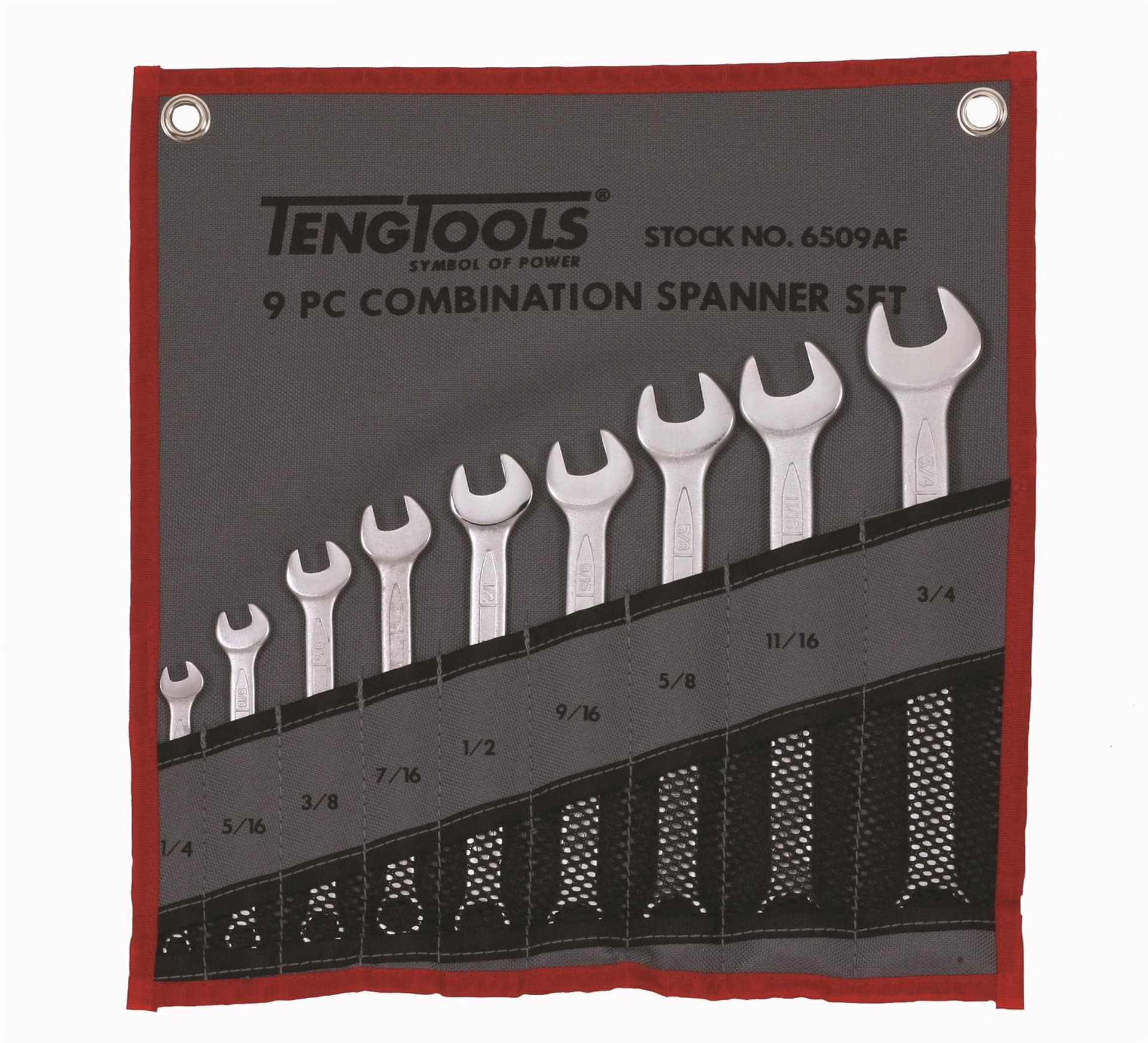 

9-elementowy zestaw kluczy płasko-oczkowych calowych 1/4" - 3/4" Teng Tools