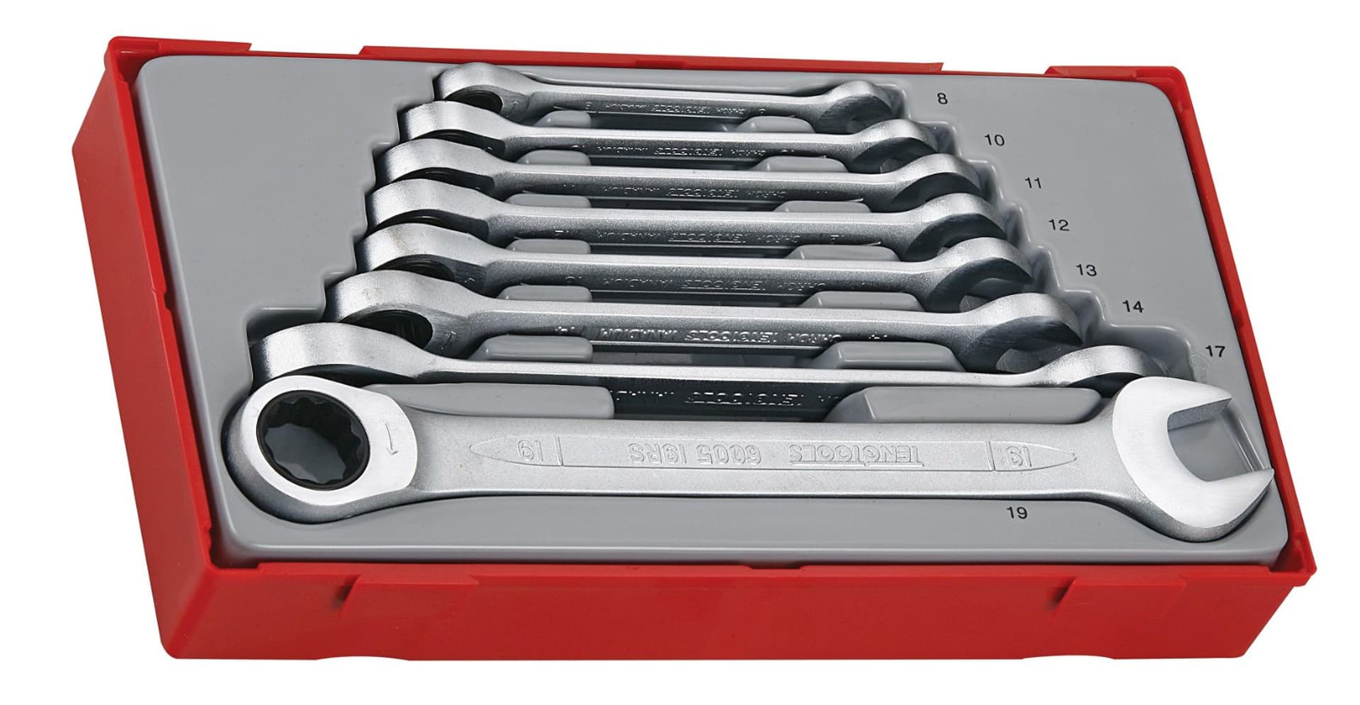 

8-elementowy zestaw kluczy płasko-oczkowych zapadkowych Teng Tools TT6508RS