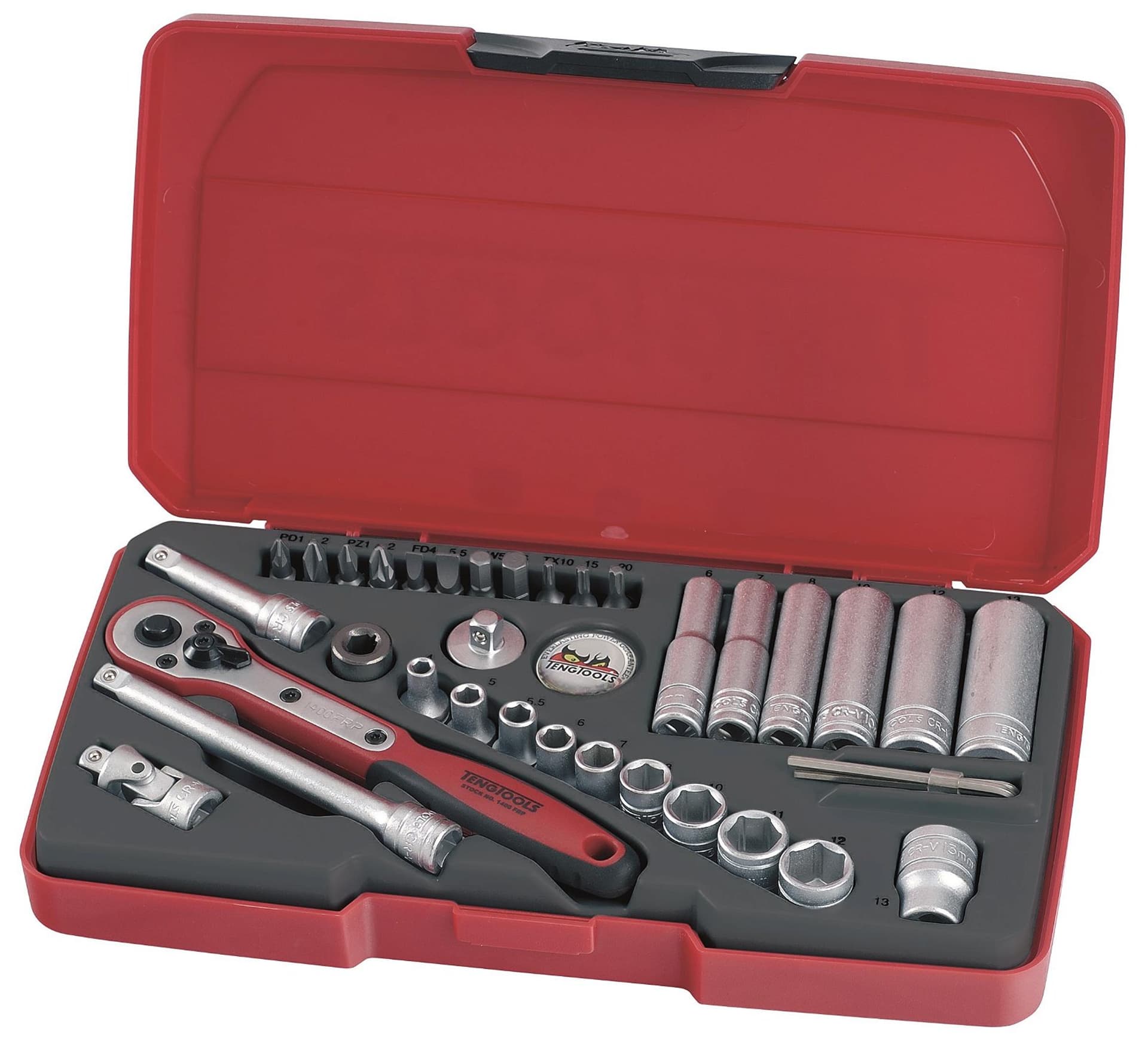 

Zestaw kluczy nasadowych. Z chwytem □ ¼" Teng Tools T1436