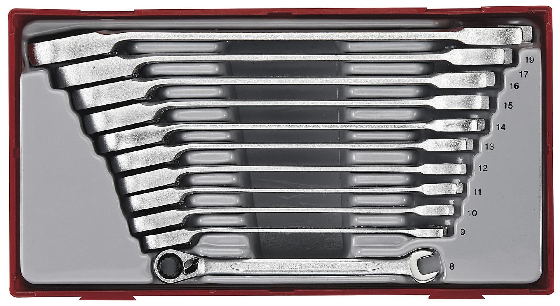

11-elementowy zestaw kluczy płasko-oczkowych zapadkowych Teng Tools TT6511R
