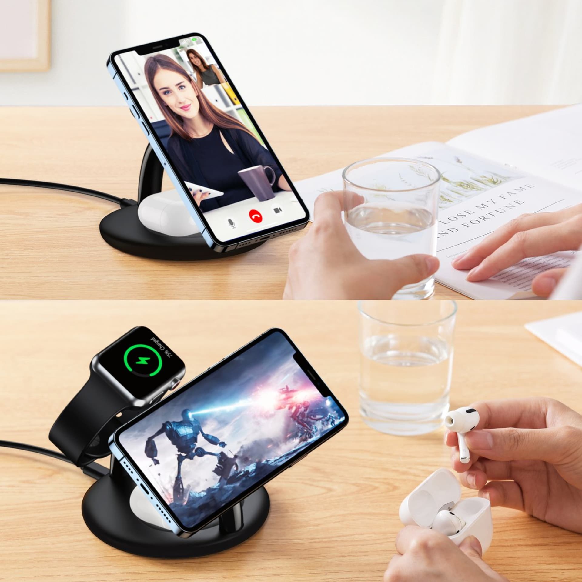 

Choetech indukcyjna stacja ładująca 3w1 iPhone 12/13/14, AirPods Pro, Apple Watch czarny (T587-F)