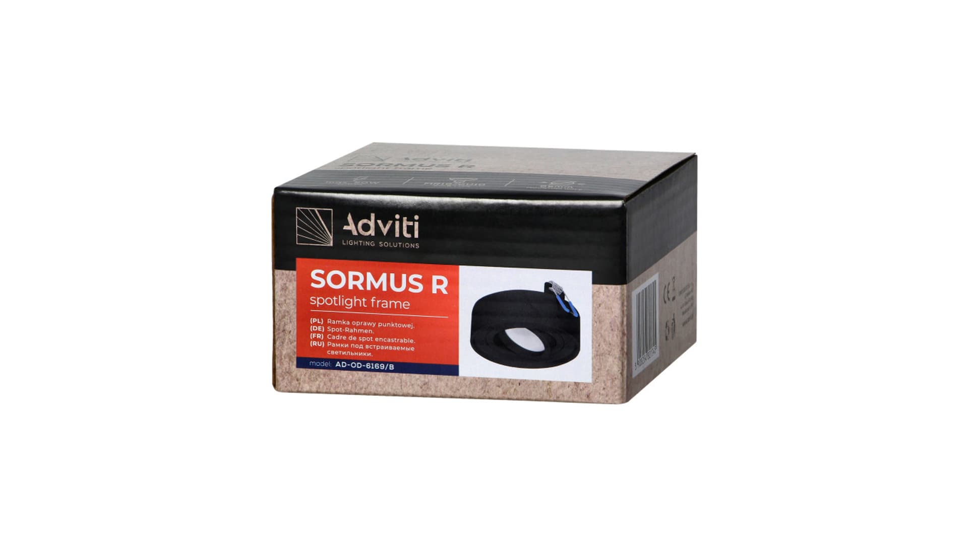 

SORMUS R ramka dekoracyjna oprawy punktowej, MR16/GU10 max 50W, regulowana, koło, czarna,AD-OD-6169/B