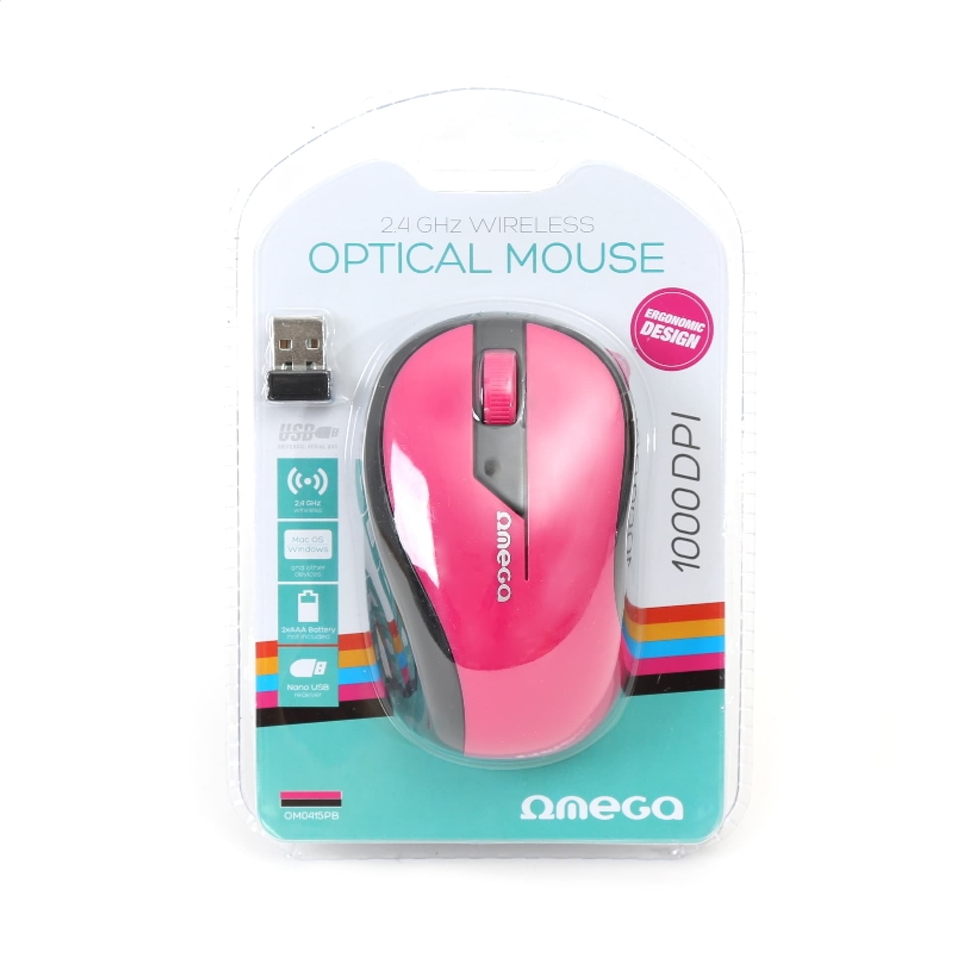 

OMEGA MOUSE MYSZ BEZPRZEWODOWA WIRELESS 2 4GHz 1000DPI PINK BLACK NANO USB RECEIVER [42207] TE