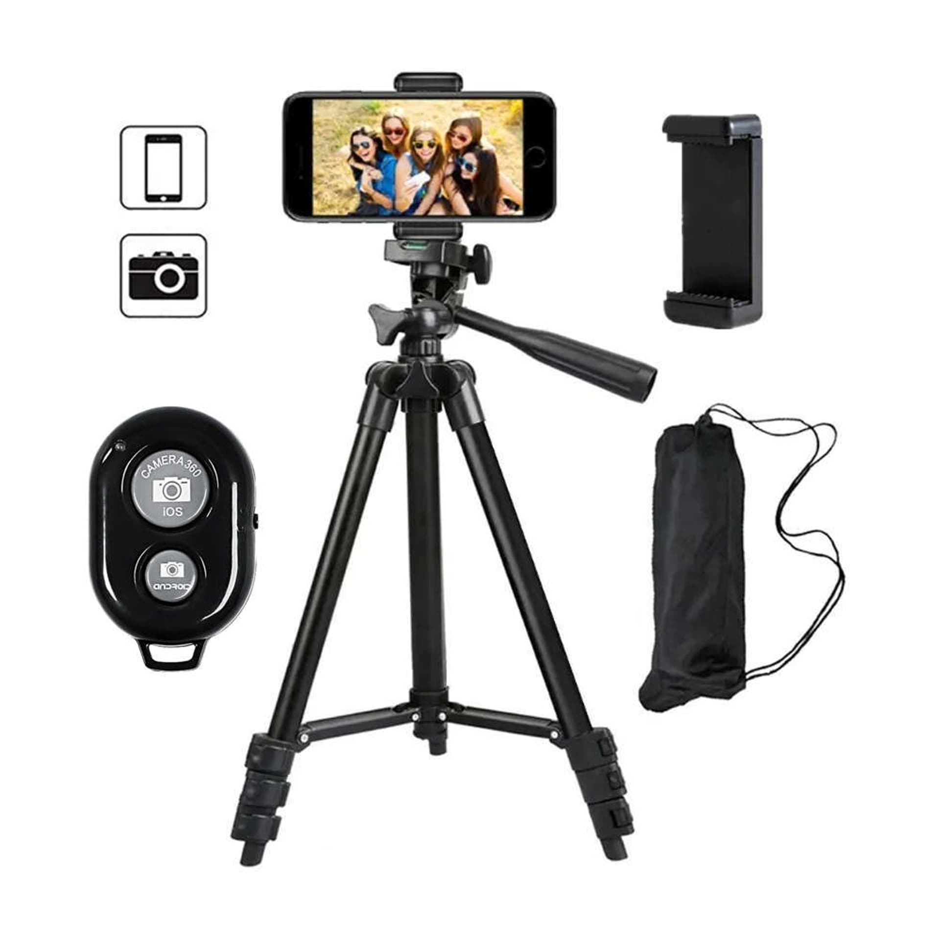 

Statyw uniwersalny Alogy Tripod uchwyt do telefonu stojak 1/4 do kamer GoPro z pilot Bluetooth, pokrowiec Czarny