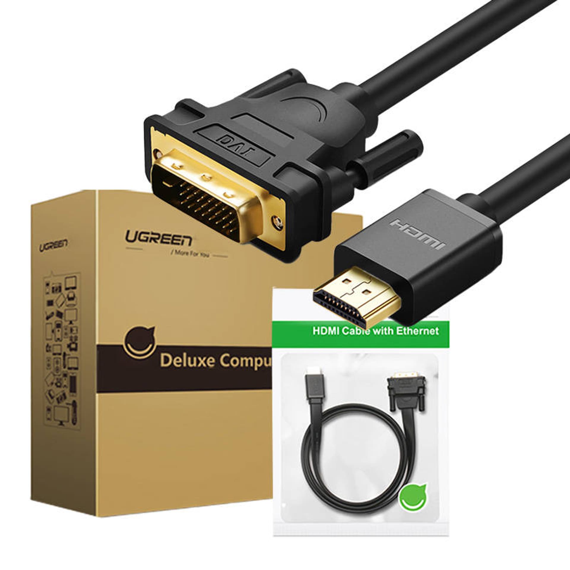 

Ugreen kabel przewód przejściówka adapter DVI 24+1 pin (męski) - HDMI (męski) FHD 60 Hz 1,5 m czarny (HD106 11150)
