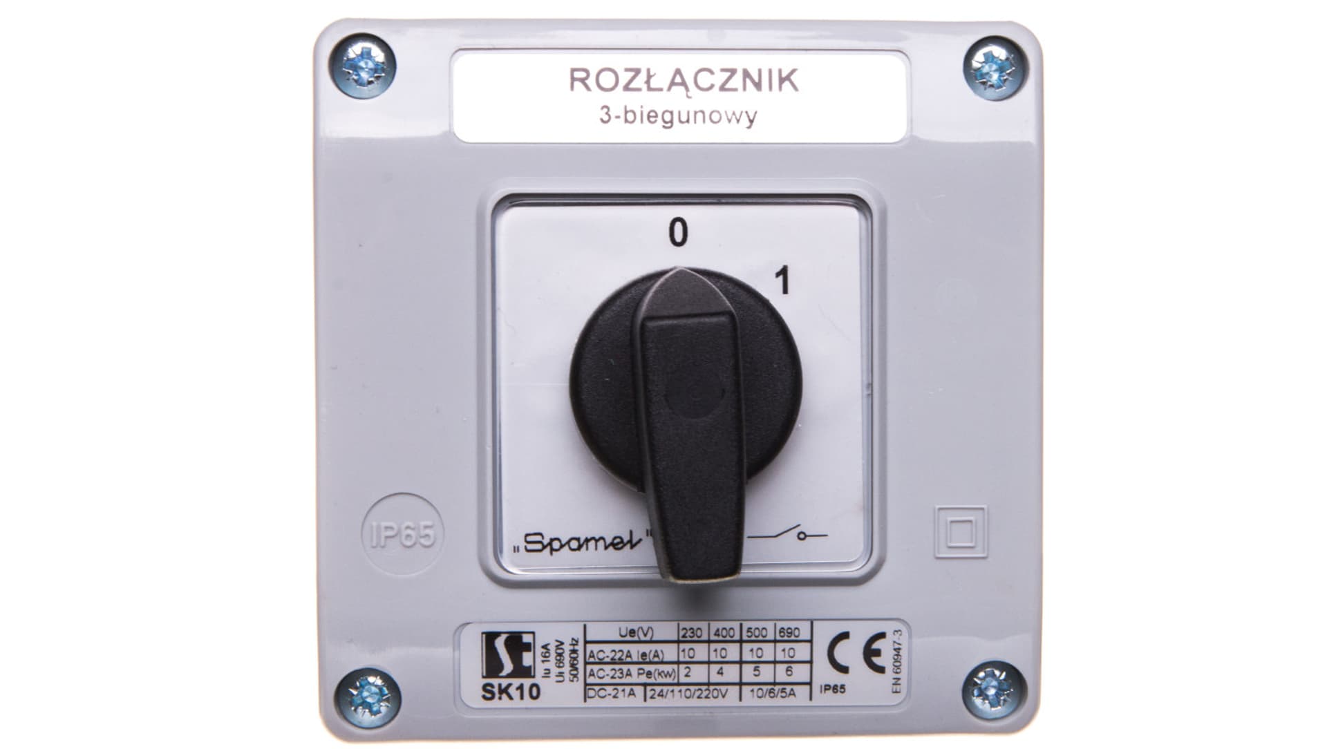 

Łącznik krzywkowy 0-1 3P 10A w obudowie pokrętło czarne SK10-2.8211OB11