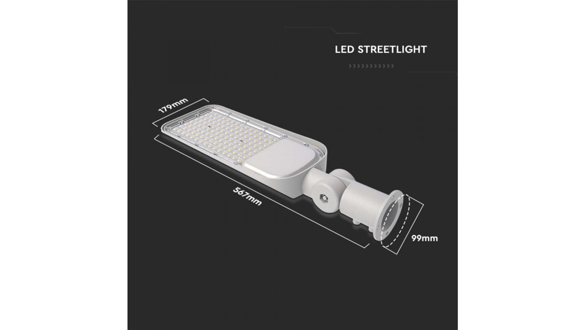 

Oprawa Uliczna LED z regulowanym uchwytem 100W 11000lm 6500K Diody SAMSUNG IP65 Szara 5 Lat Gwarancji 20427