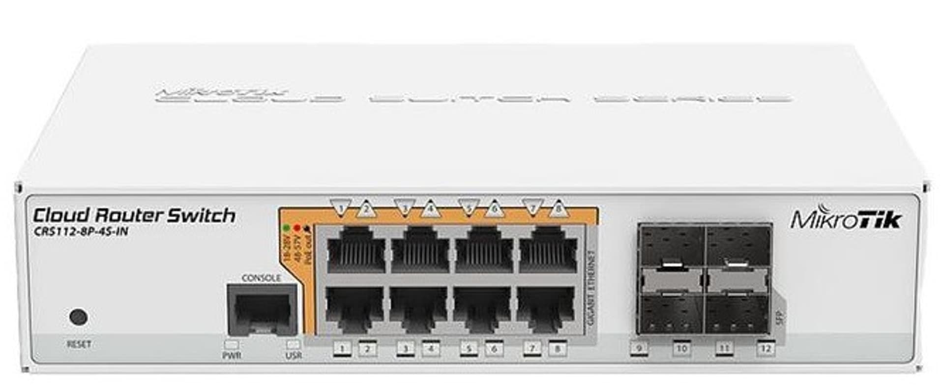 

MIKROTIK CRS112-8P-4S-IN 8X GIGABIT ETHERNET SMART SWITCH, 4X SFP CAGES, 400MHZ CPU, 128MB RAM, DESKTOP CASE, ROUTEROS L5