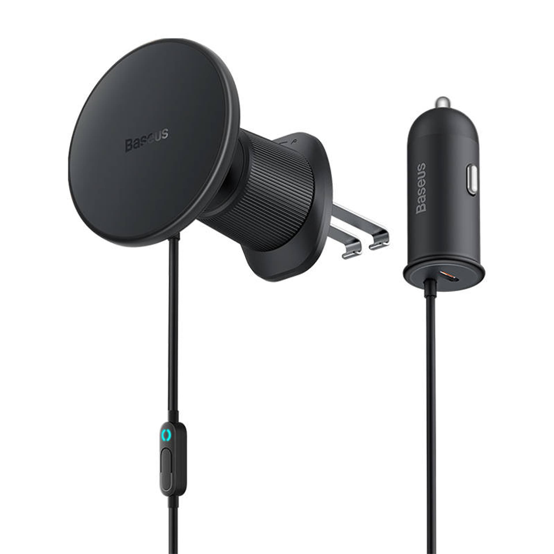 

Magnetyczny uchwyt samochodowy Baseus CW01 do kratki z ładowarką USB-C, 15W + 25W (czarny)