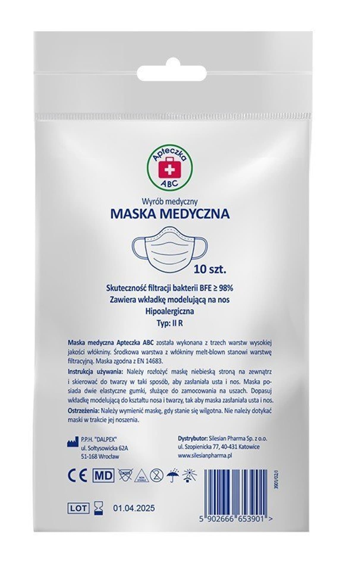 

SILESIAN PHARMA Apteczka ABC Maska medyczna 3-warstwowa 1op.-10szt