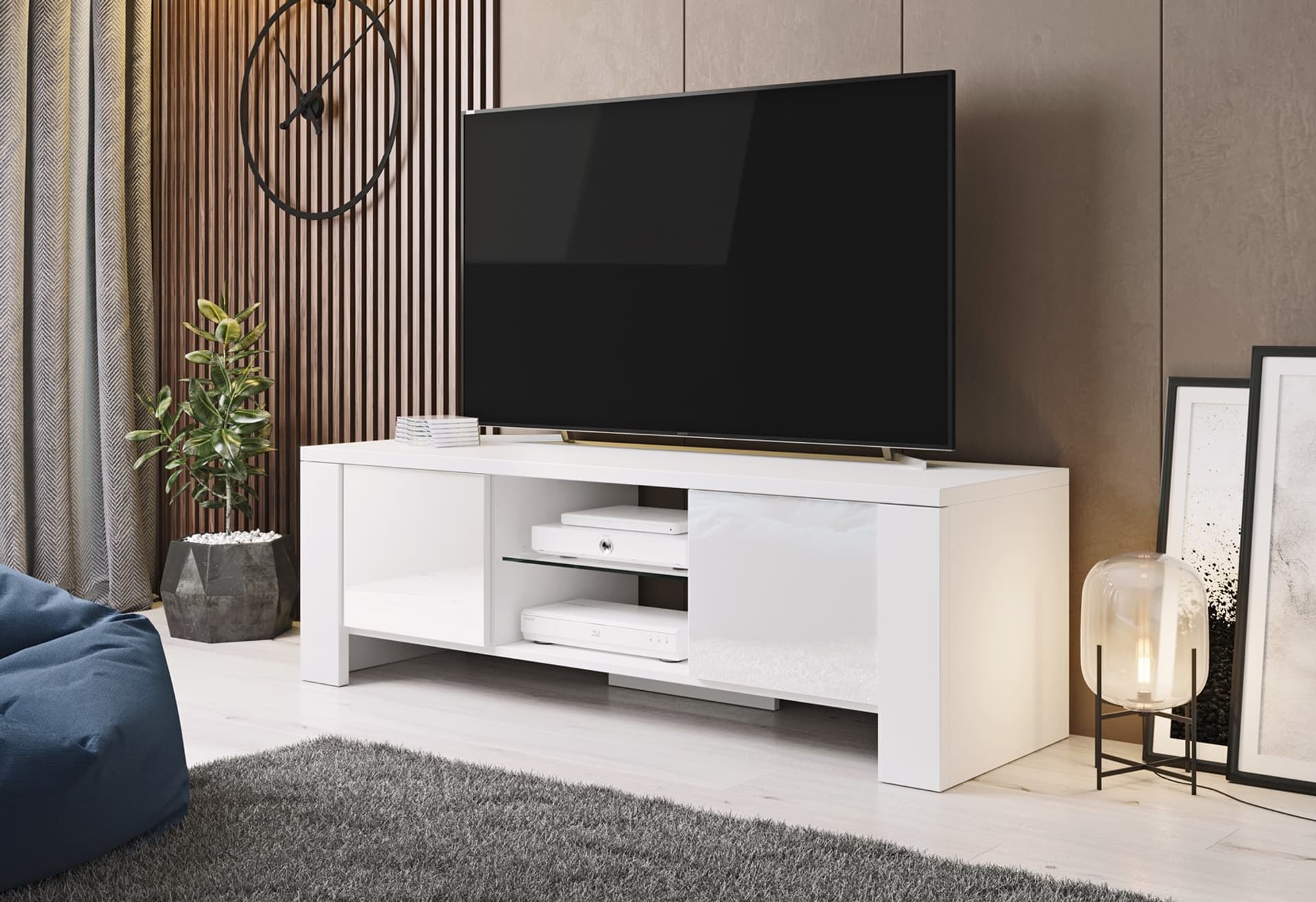 

Szafka RTV WEST 42/130/42 biały/ biały połysk