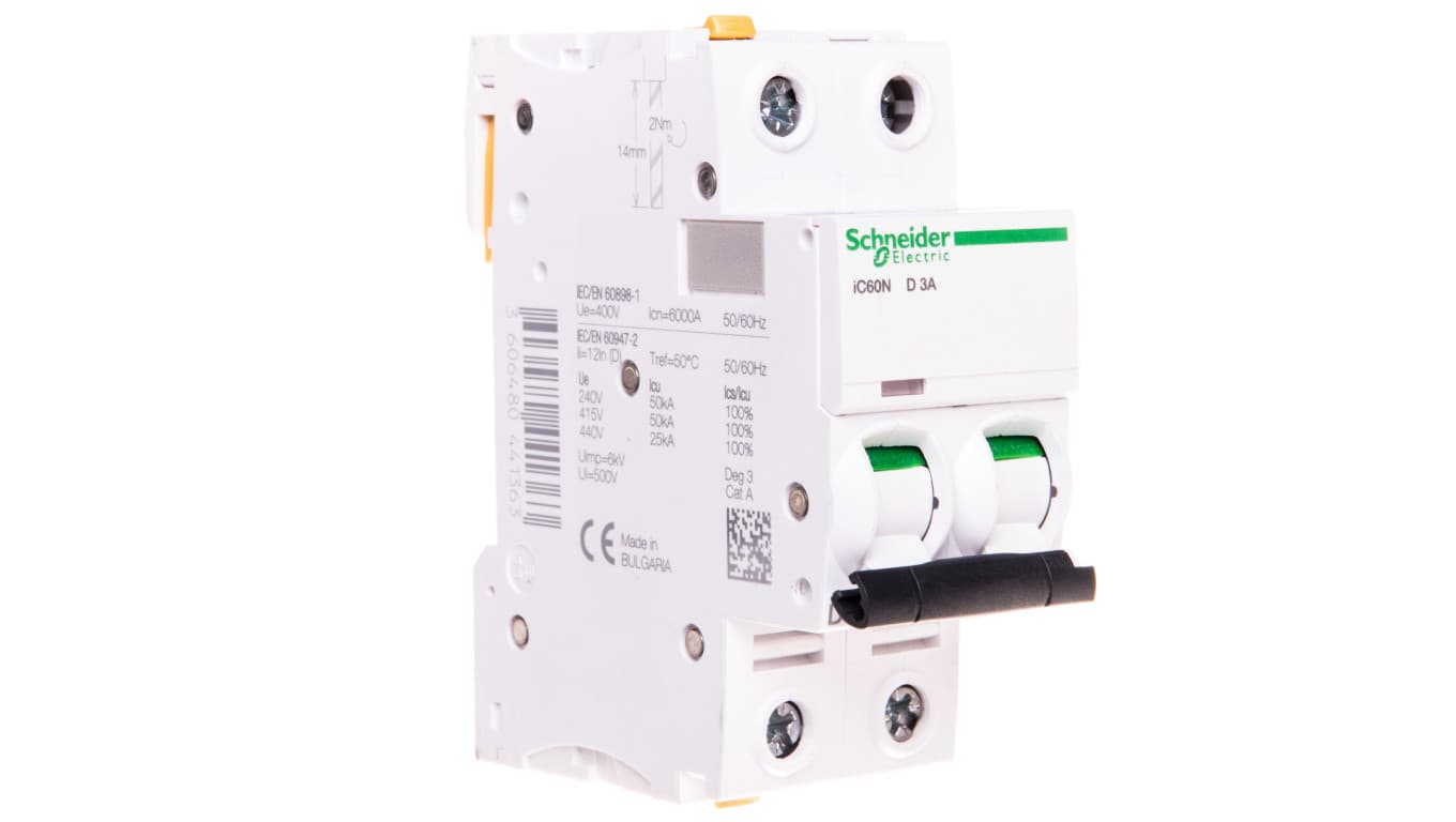 

Wyłącznik nadprądowy 2P D 3A 6kA AC iC60N-D3-2 A9F05203