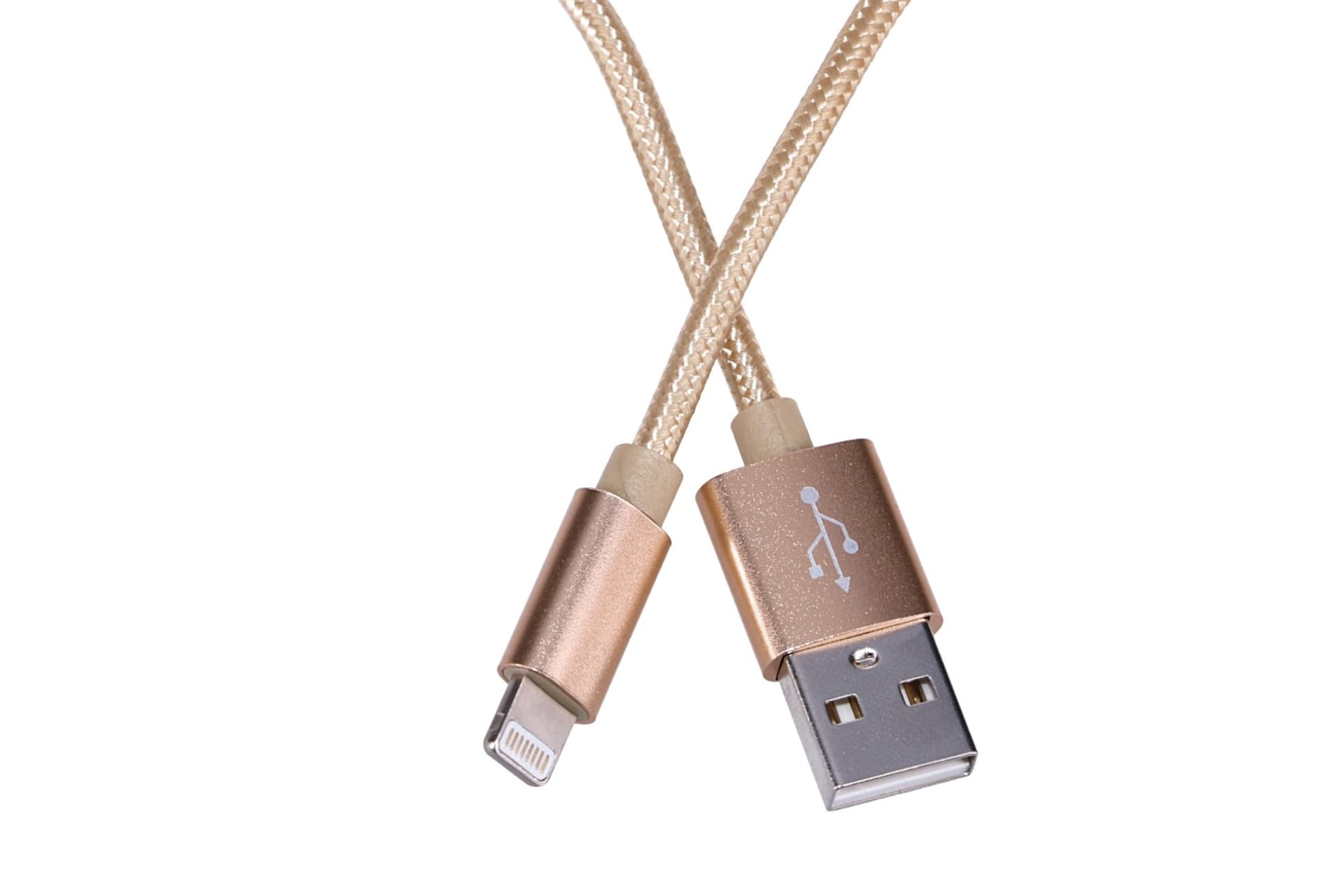 

EXTRALINK IPHONE 2A CHARGER CABLE, LIGHTNING TO USB, 1 METER, RICE COTTON MESH, GOLD