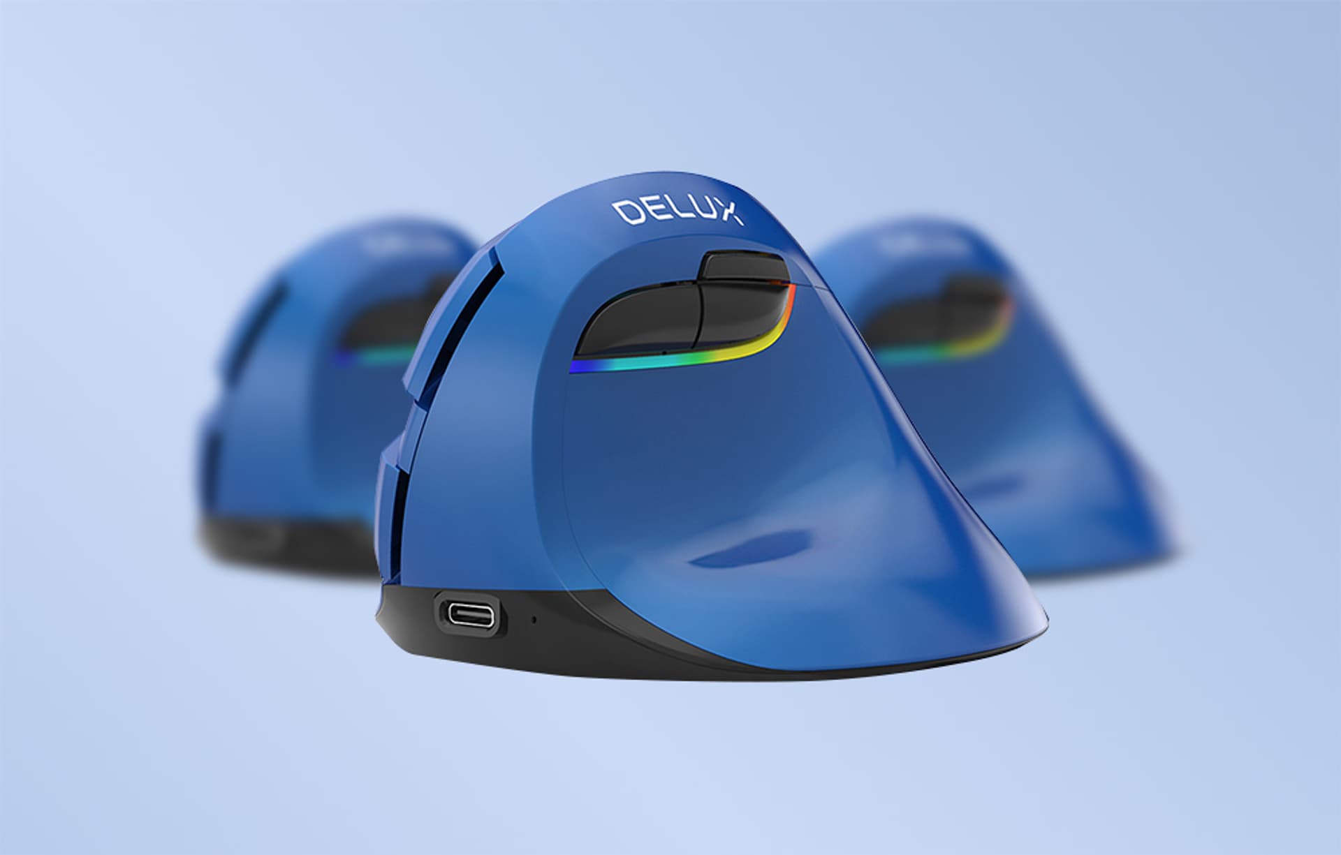 

Bezprzewodowa mysz pionowa Delux M618Mini BT/2.4G 4000DPI RGB (niebieska)