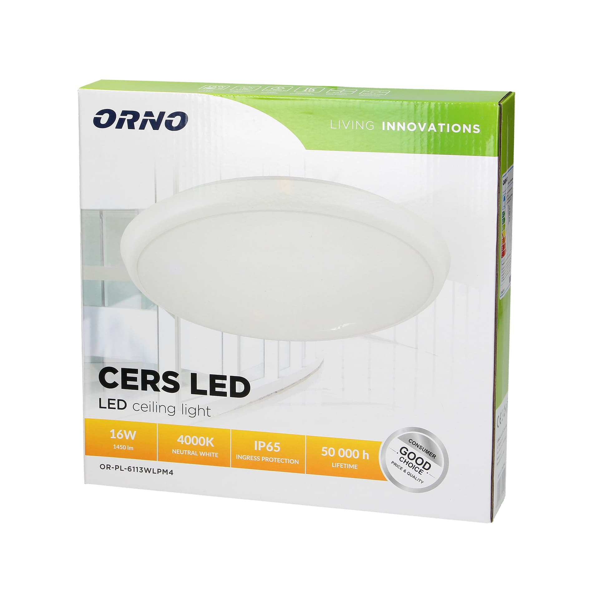 

CERS LED 16W, plafon oświetleniowy, 1300lm, IP65, 4000K, poliwęglan mleczny, biały