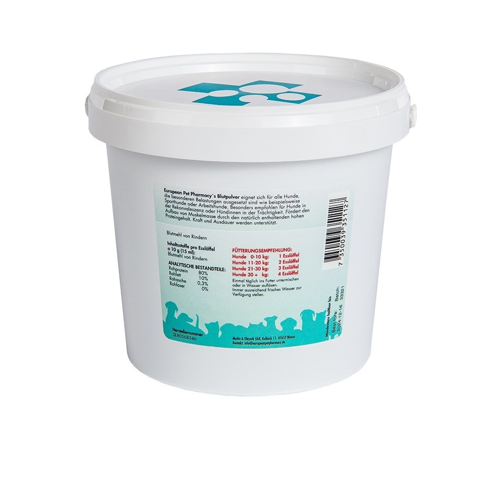

Europen Pet Pharmacy Blutpulver,800g Suplement dla psów, mączka z krwi bydlęcej na regenerację