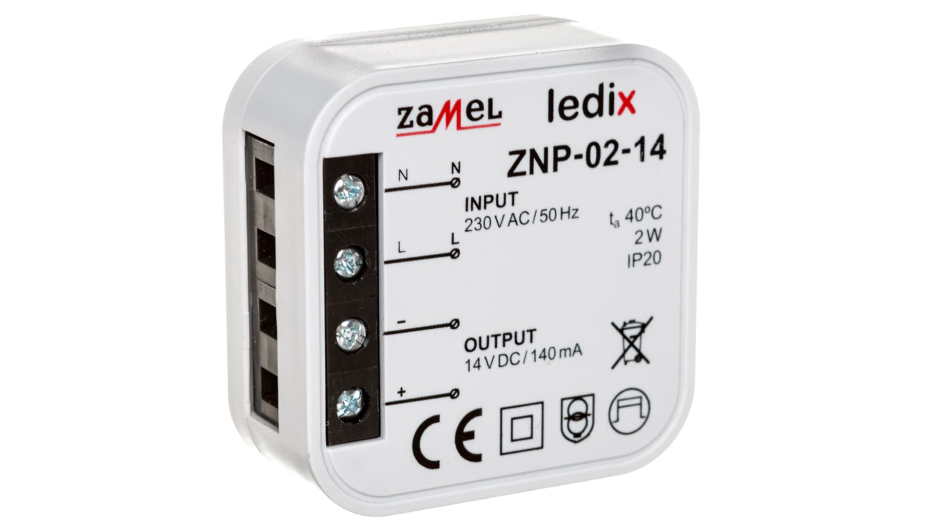 

Zasilacz LED dopuszkowy 14V DC 2W ZNP-02-14 LDX10000027