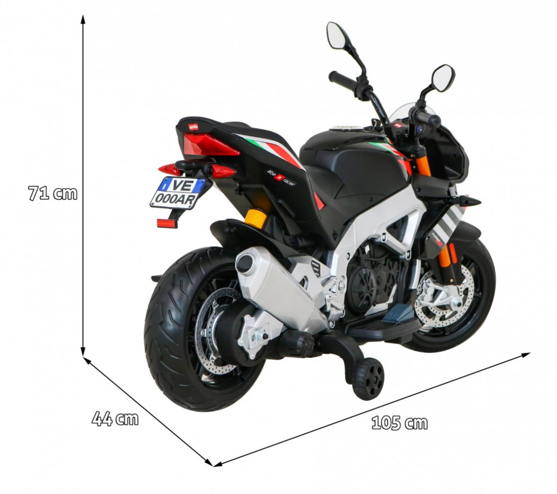 

Aprilia Tuono V4 Motor na akumulator dla dzieci Czarny + Panel MP3 + Kółka pomocnicze + Wolny Start