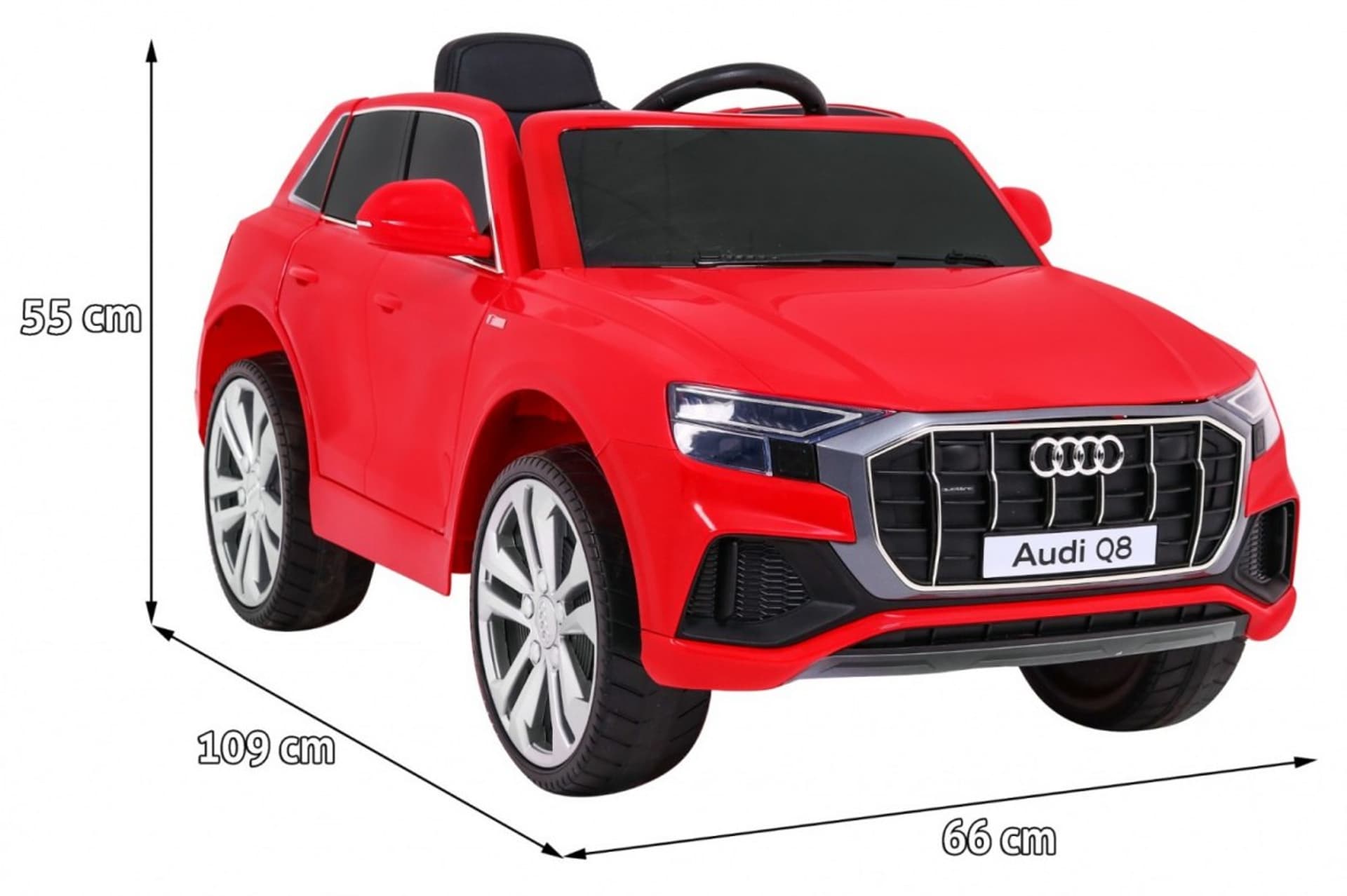 

Audi Q8 Lift na akumulator dla dzieci Czerwony + Pilot + EVA + Wolny Start + MP3 USB + LED