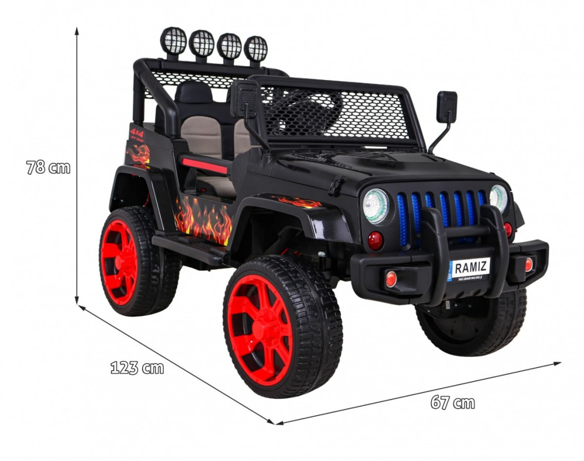 

Autko terenowe Raptor Drifter Płomienie + Pilot + Napęd 4x4 + Schowek + Wolny Start + MP3 LED