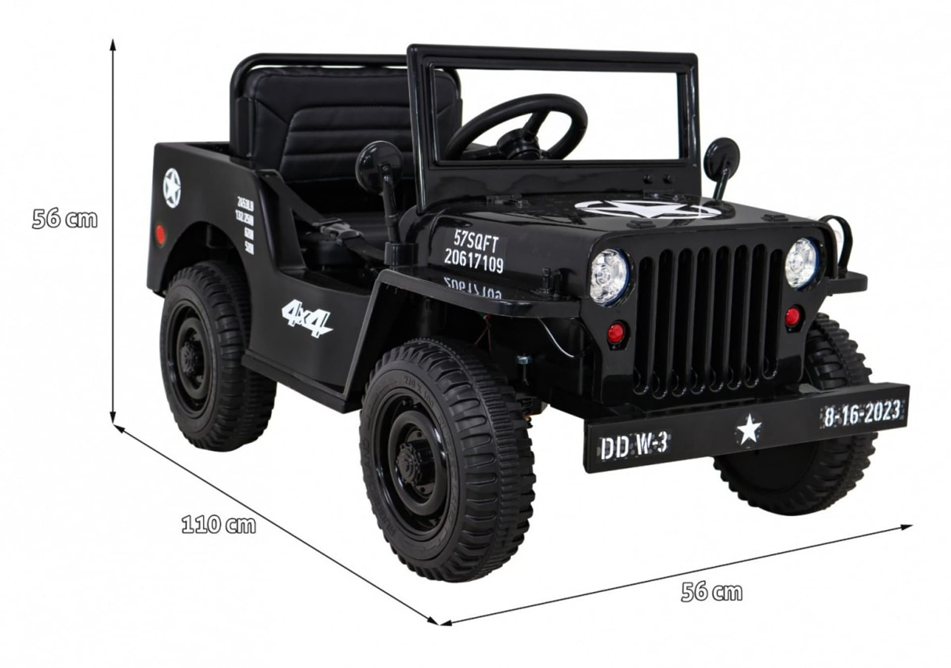 

Autko Wojskowe Retro dla dzieci Czarny + Napęd 4x4 + Pilot + 2 Bagażniki + Wolny Start + MP3 LED