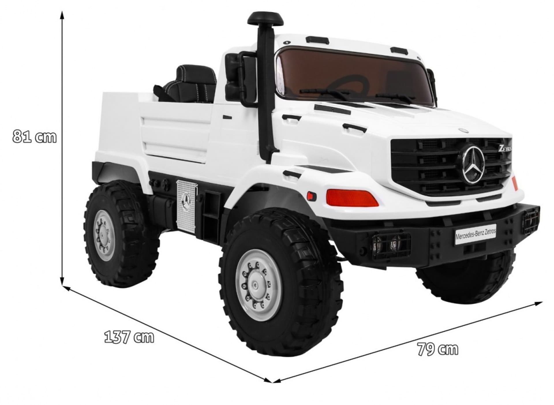 

Auto na akumulator Mercedes-Benz Zetros dla dzieci Biały + 2-osobowy + Bagażnik + Pilot