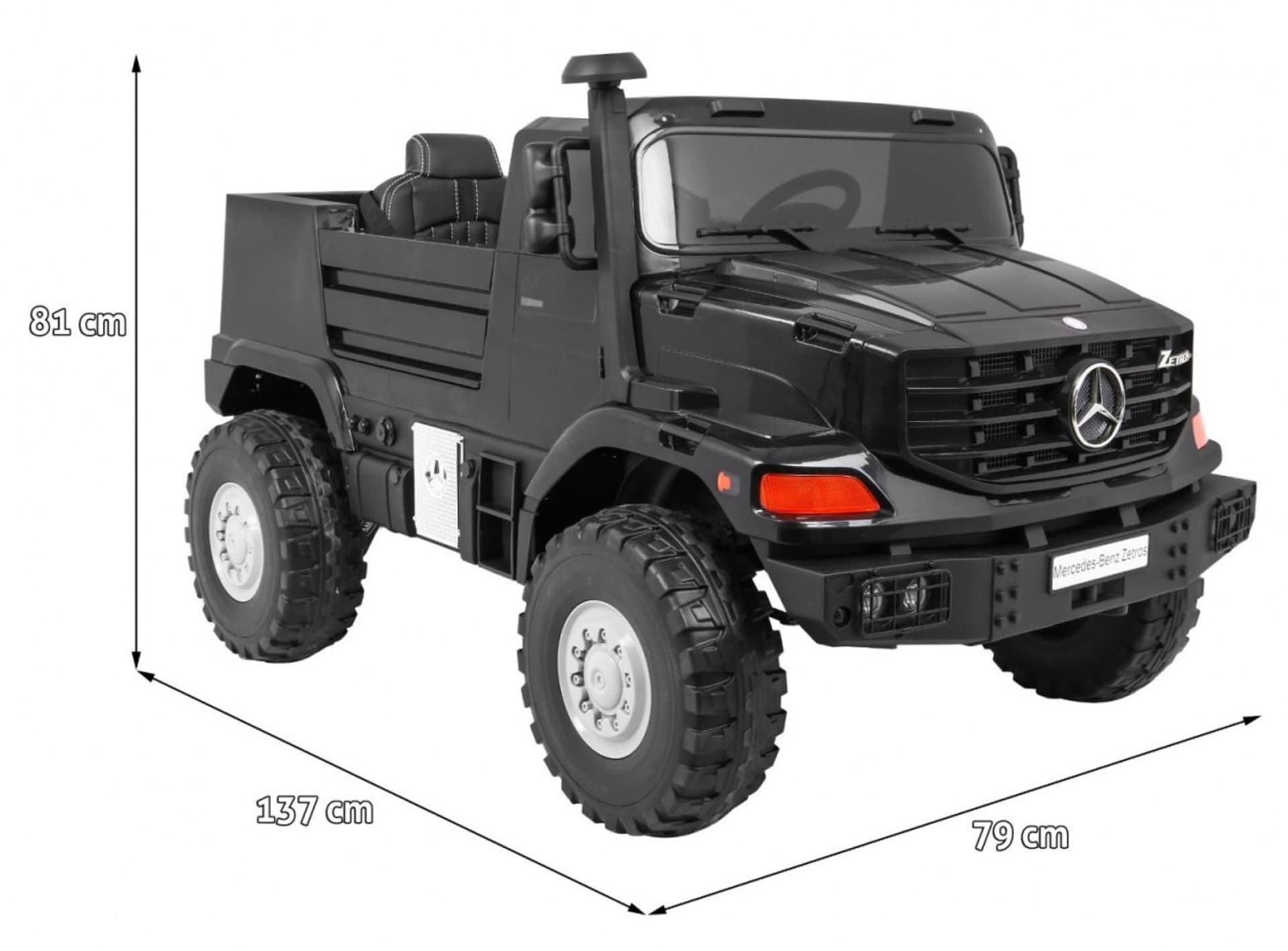 

Auto na akumulator Mercedes-Benz Zetros dla dzieci Czarny + 2-osobowy + Bagażnik + Pilot