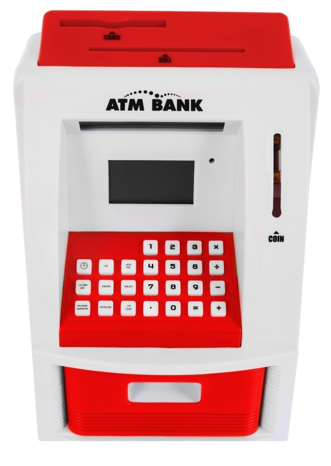 

Bankomat skarbonka dla dzieci 3+ czerwony Interaktywne funkcje + Karta bankomatowa