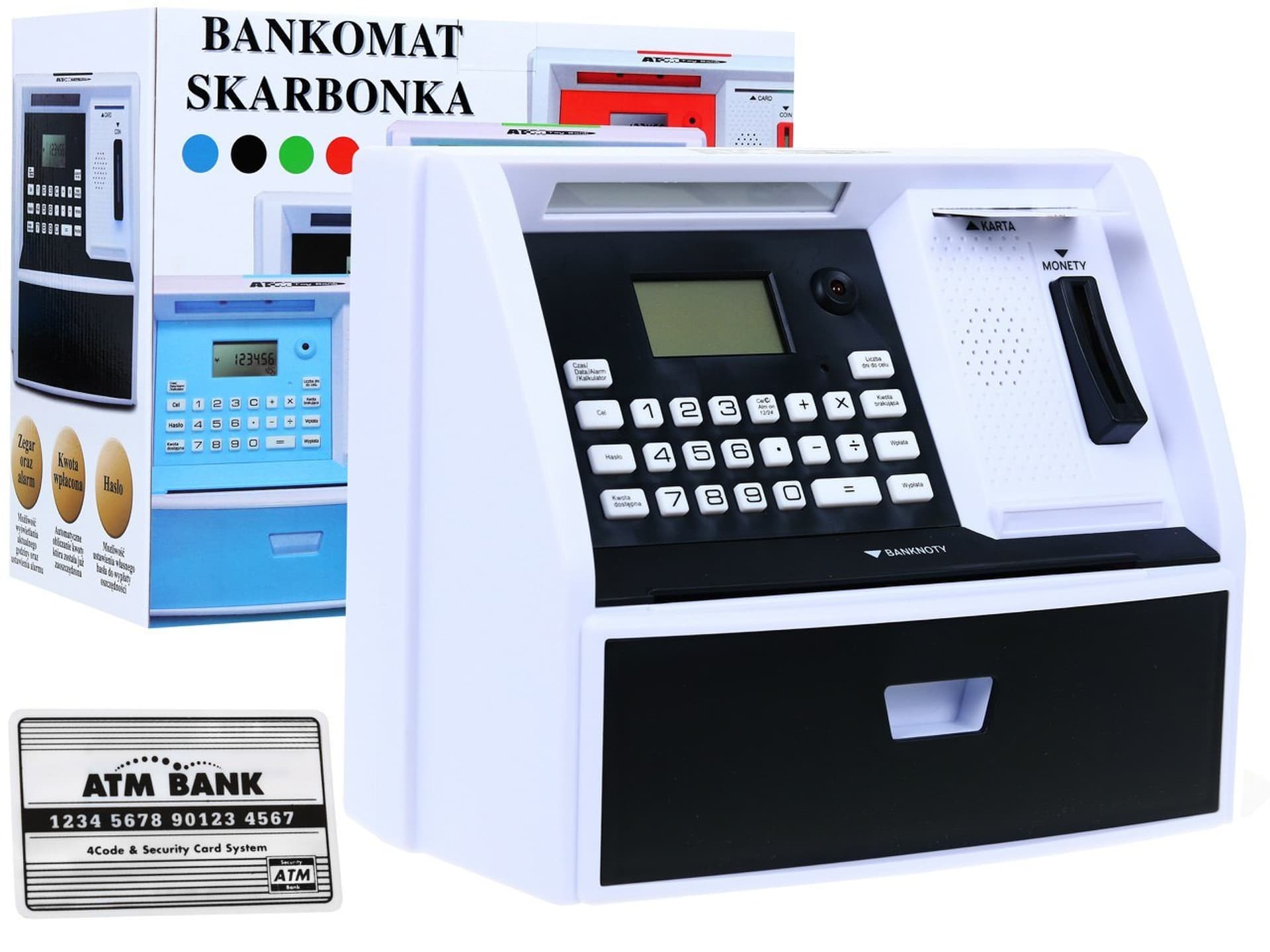 

Bankomat z kartą Skarbonka dla dzieci 3+ czarny Interaktywne funkcje + Tryb oszczędzania